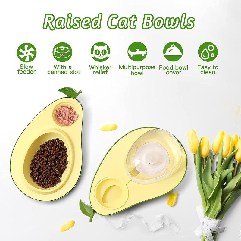 Avocado Cat Bowl Set with Slow Feeder and Water Dispenser