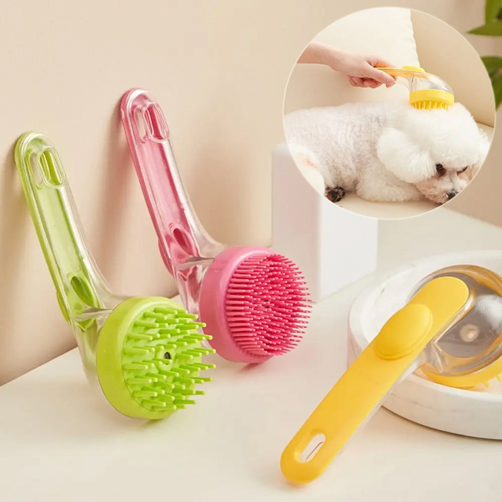 Dog Bath Brush with Built-In Shampoo Dispenser and Soft Bristles