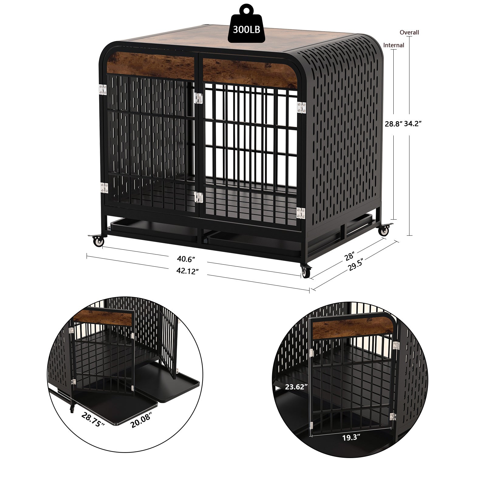 Heavy Duty Dog Crate Furniture Wooden Table 42inch Brown