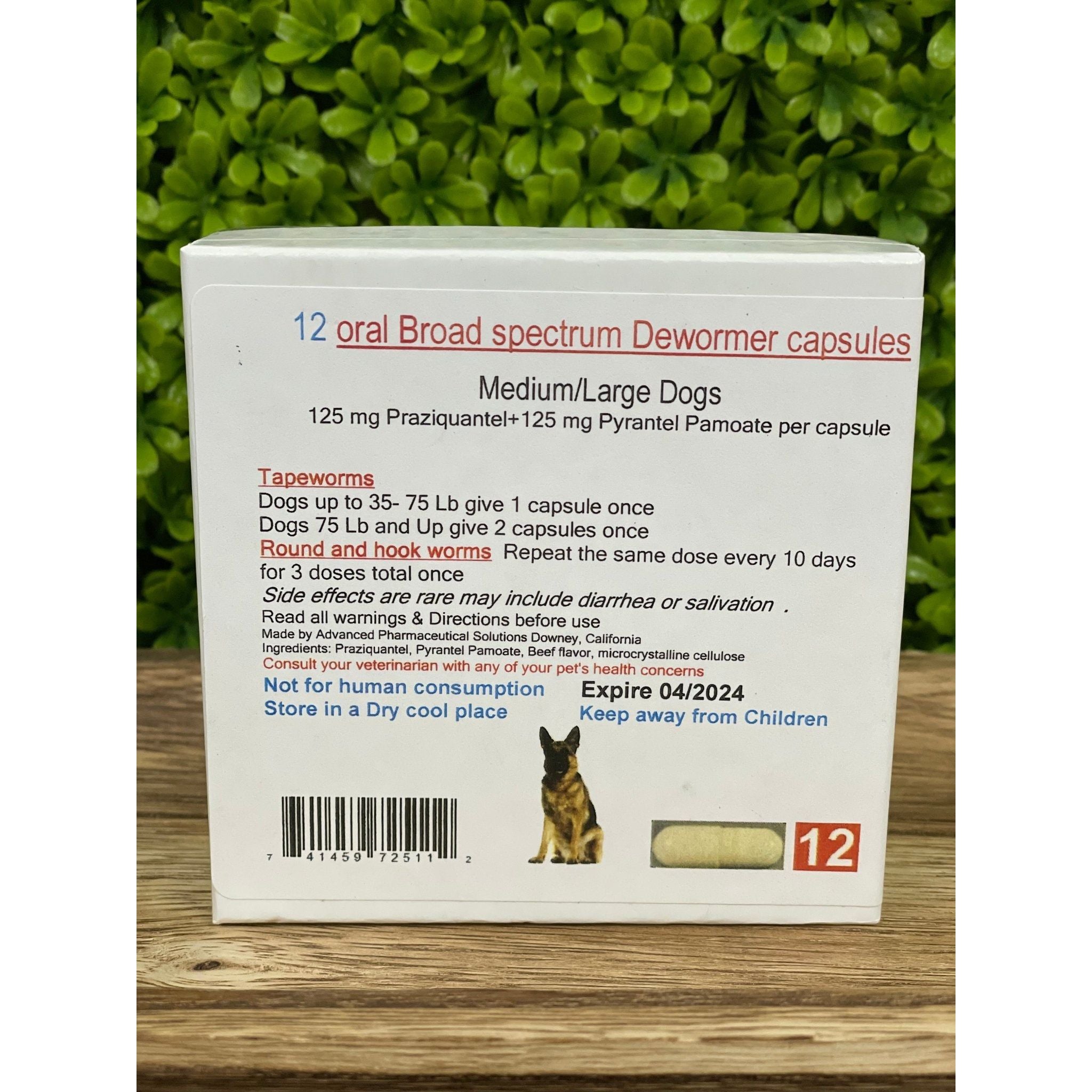 Beef Flavored Dewormer Capsules for Dogs 35–150 lb, 125mg Praziquantel