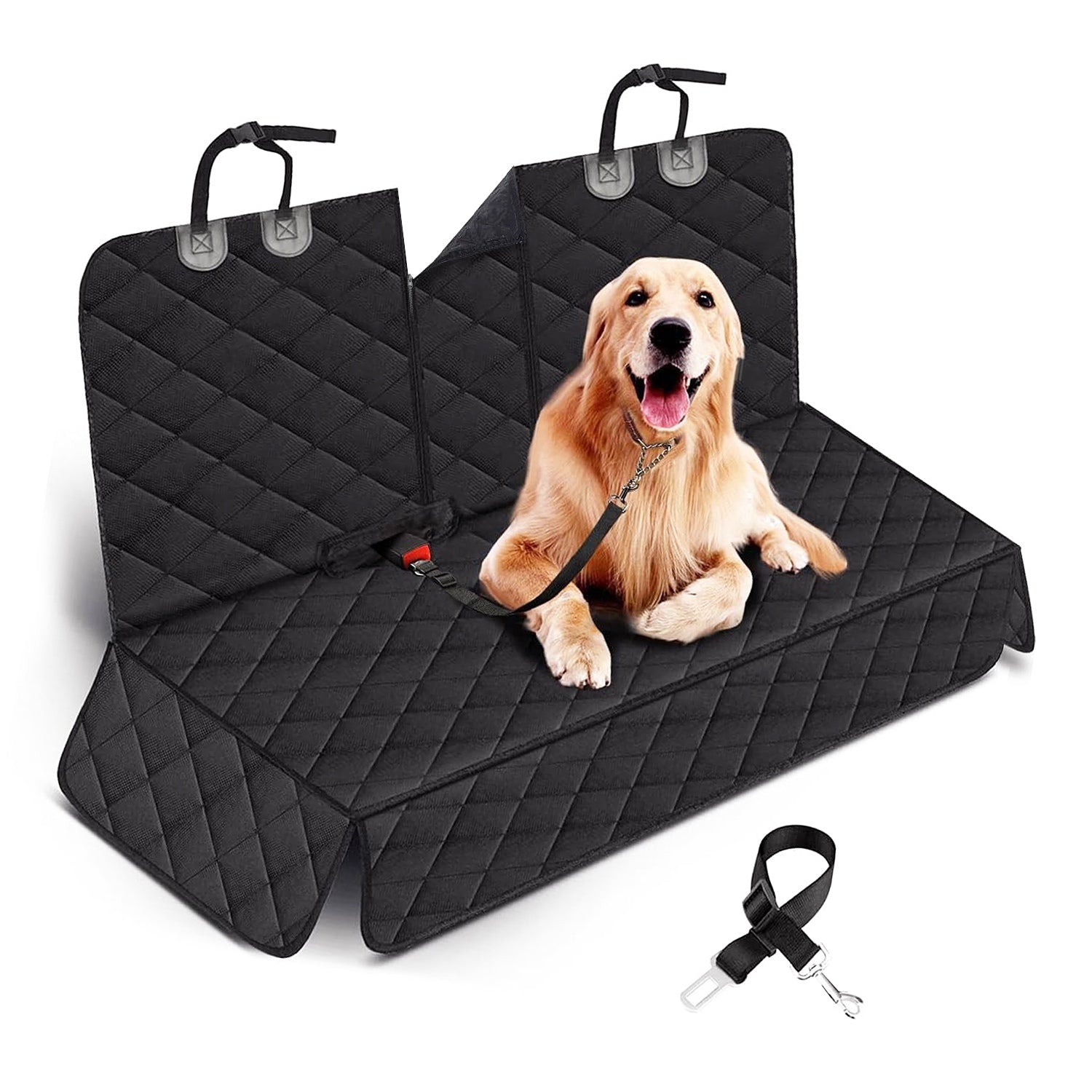 Dog Car Seat Cover with Seat Belt Attachment, Universal Fit