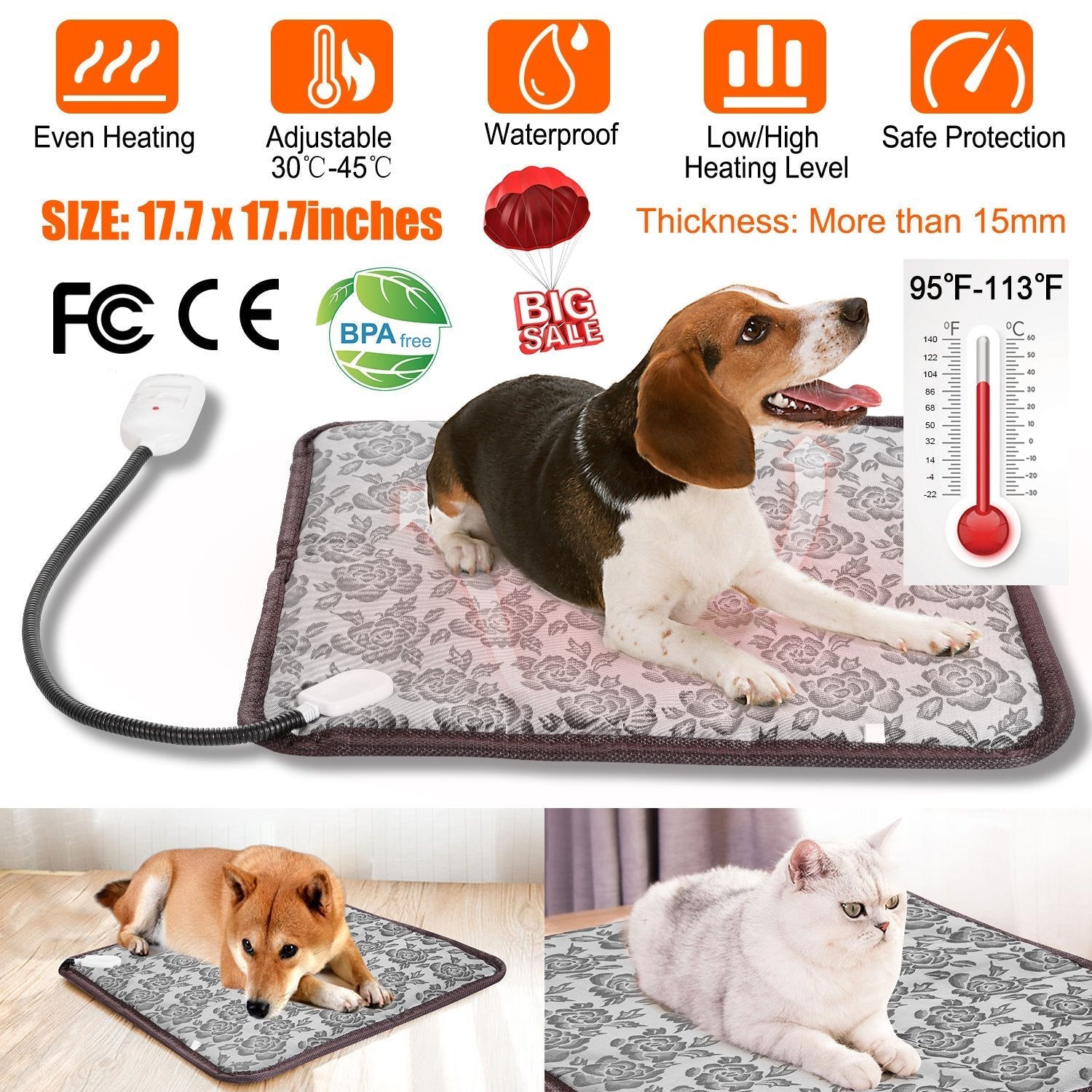 Electric Pet Heating Pad with Adjustable Temperature for Dogs & Cats