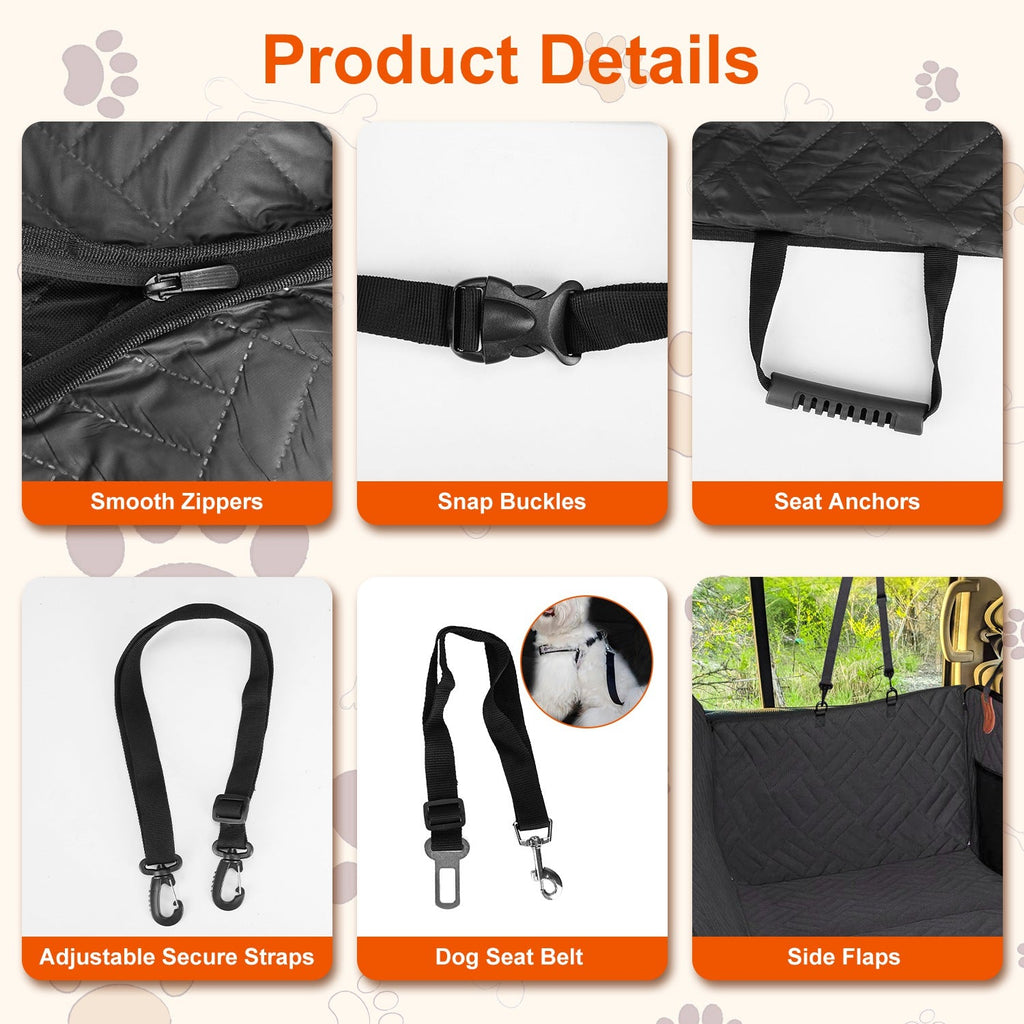 Waterproof Dog Car Seat Cover with Mesh Window and Side Flaps