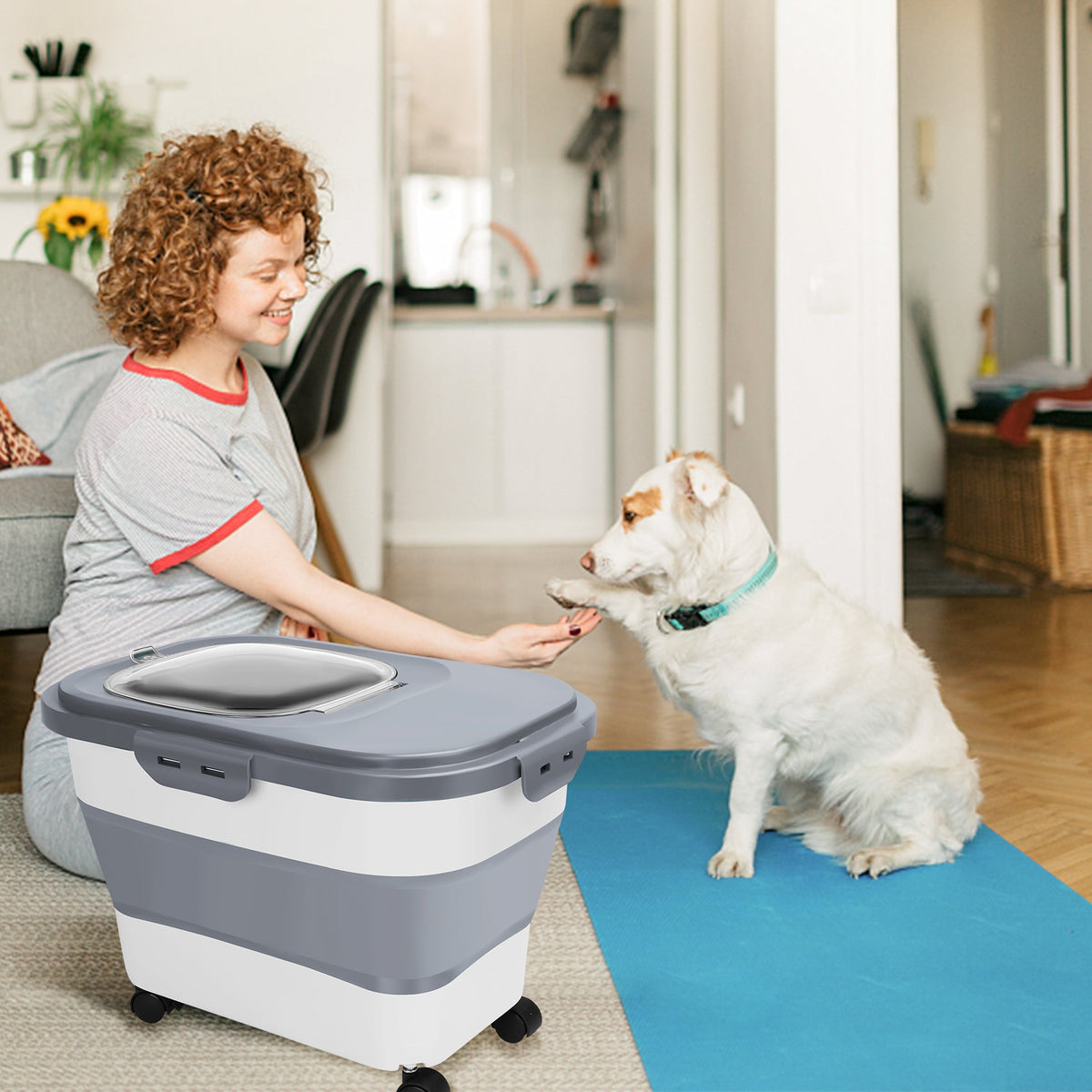 Collapsible Pet Food Storage Container with Wheels, 20 lb Capacity