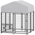 Welded Wire Dog Kennel with Rotating Bowls, 3.9 x 3.9 x 4.5 ft