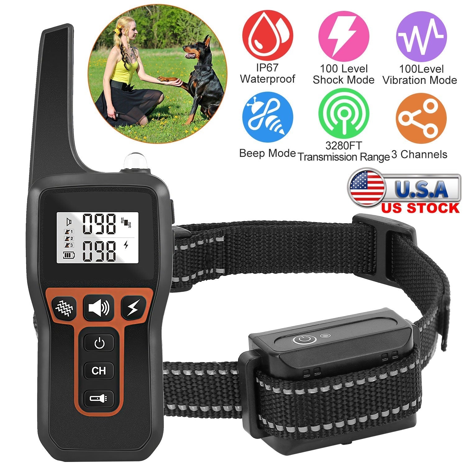 Dog Training Collar with Remote, Waterproof, 3 Modes, Long Range