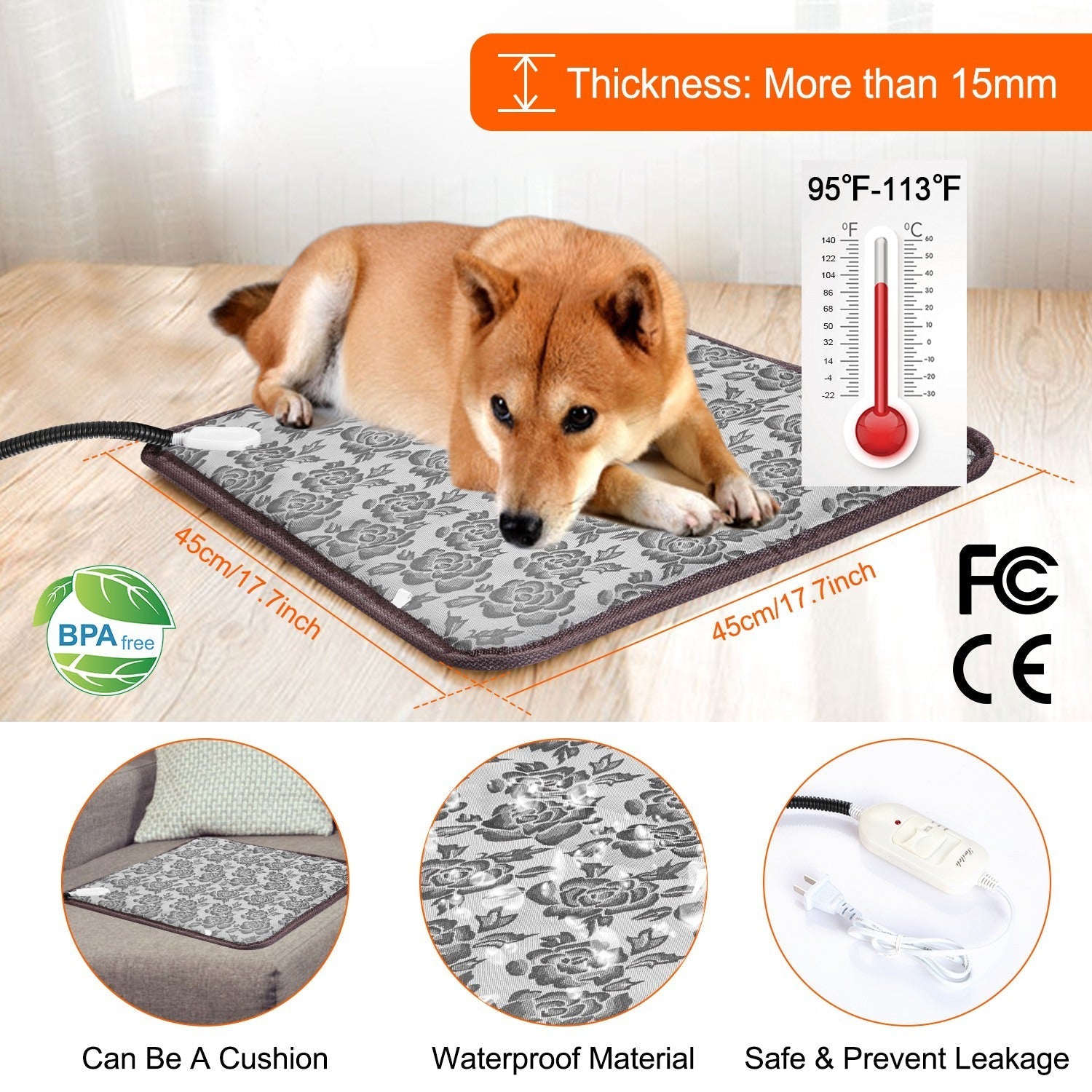 Electric Pet Heating Pad with Adjustable Temperature for Dogs & Cats