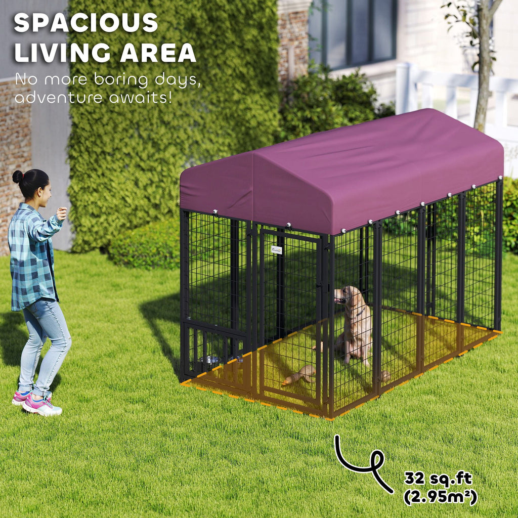 Welded Wire Outdoor Dog Kennel with Weather-Resistant Cover, 7.9 x 4 x 6 ft