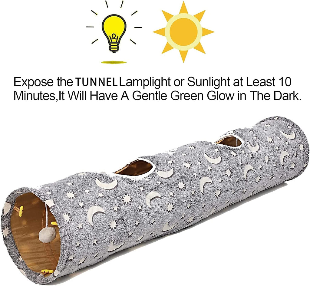 Glow-in-the-Dark Plush Cat Tunnel with Vents and Toy, 47"