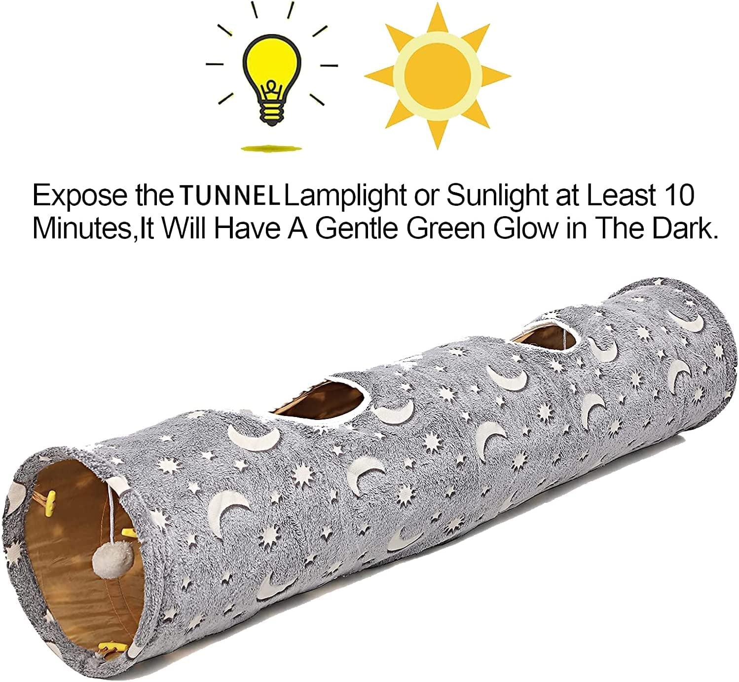 Glow-in-the-Dark Plush Cat Tunnel with Vents and Toy, 47"