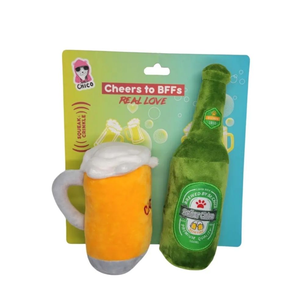 BFF Plush Mug & Beer Bottle Dog Toy Set
