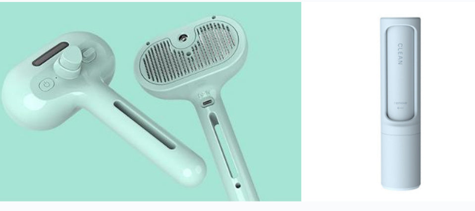 Pet Hair Brush with Angled Bristles and Misting Function, White