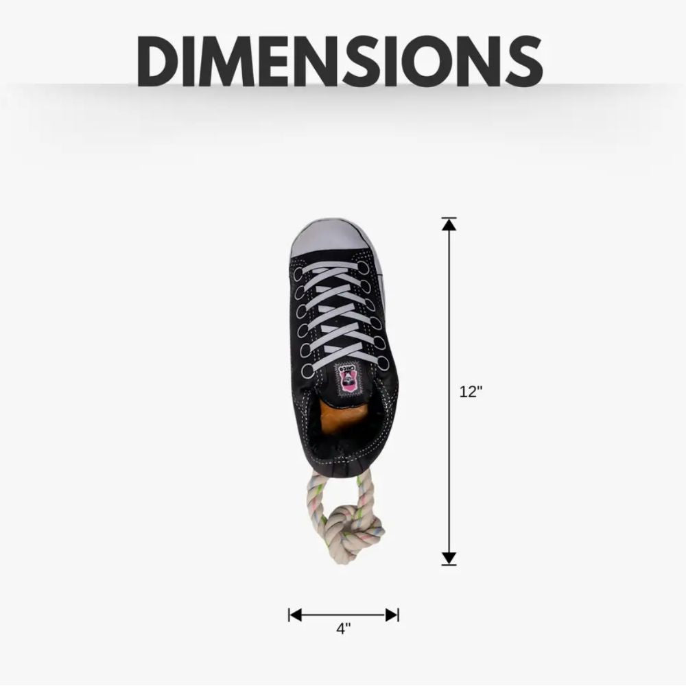 Squeaky Comfort Plush Sneaker Dog Toy – Black