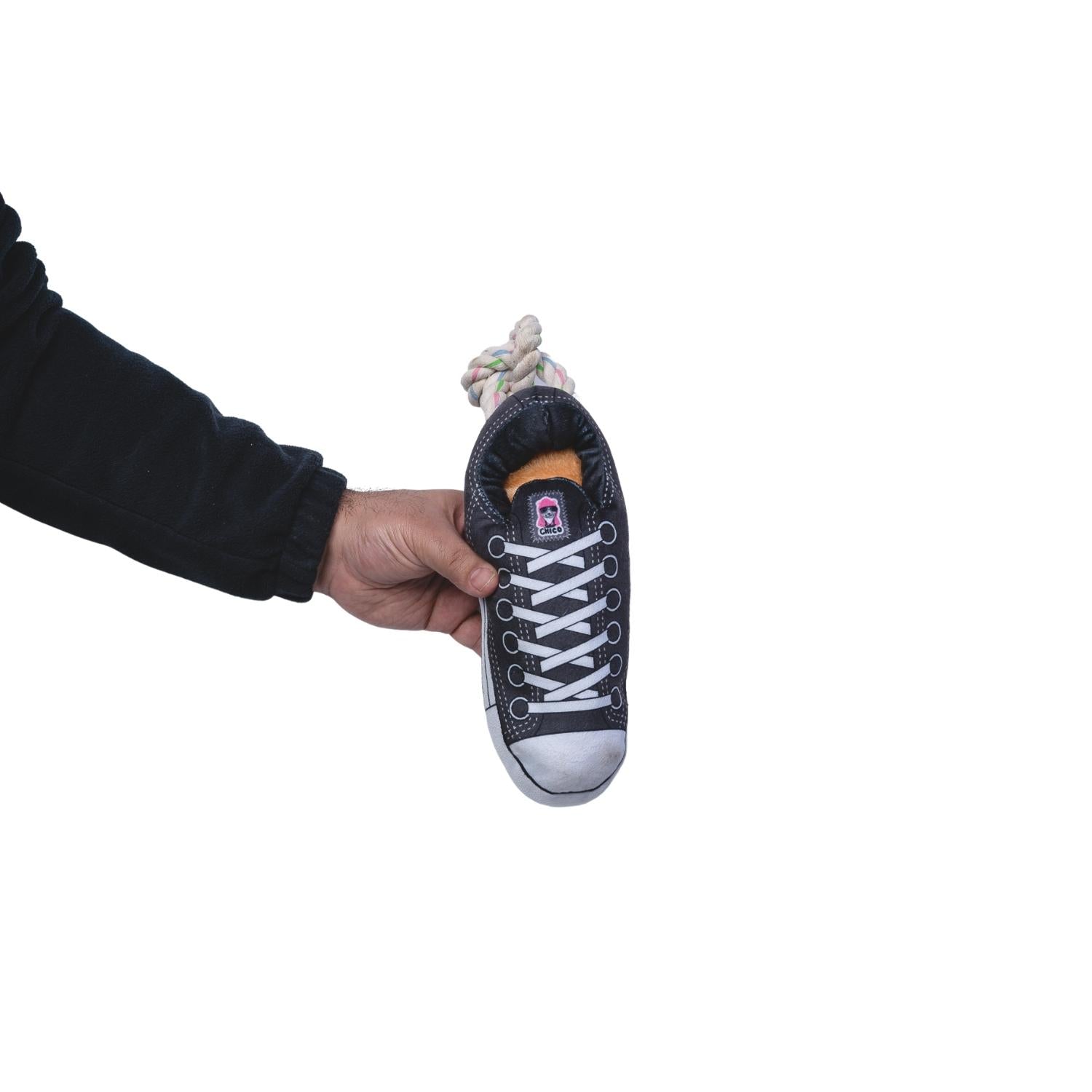 Squeaky Comfort Plush Sneaker Dog Toy – Black
