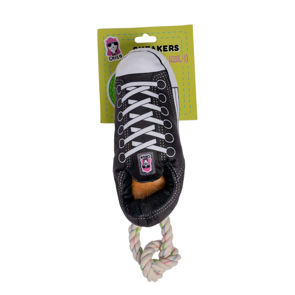 Squeaky Comfort Plush Sneaker Dog Toy – Black