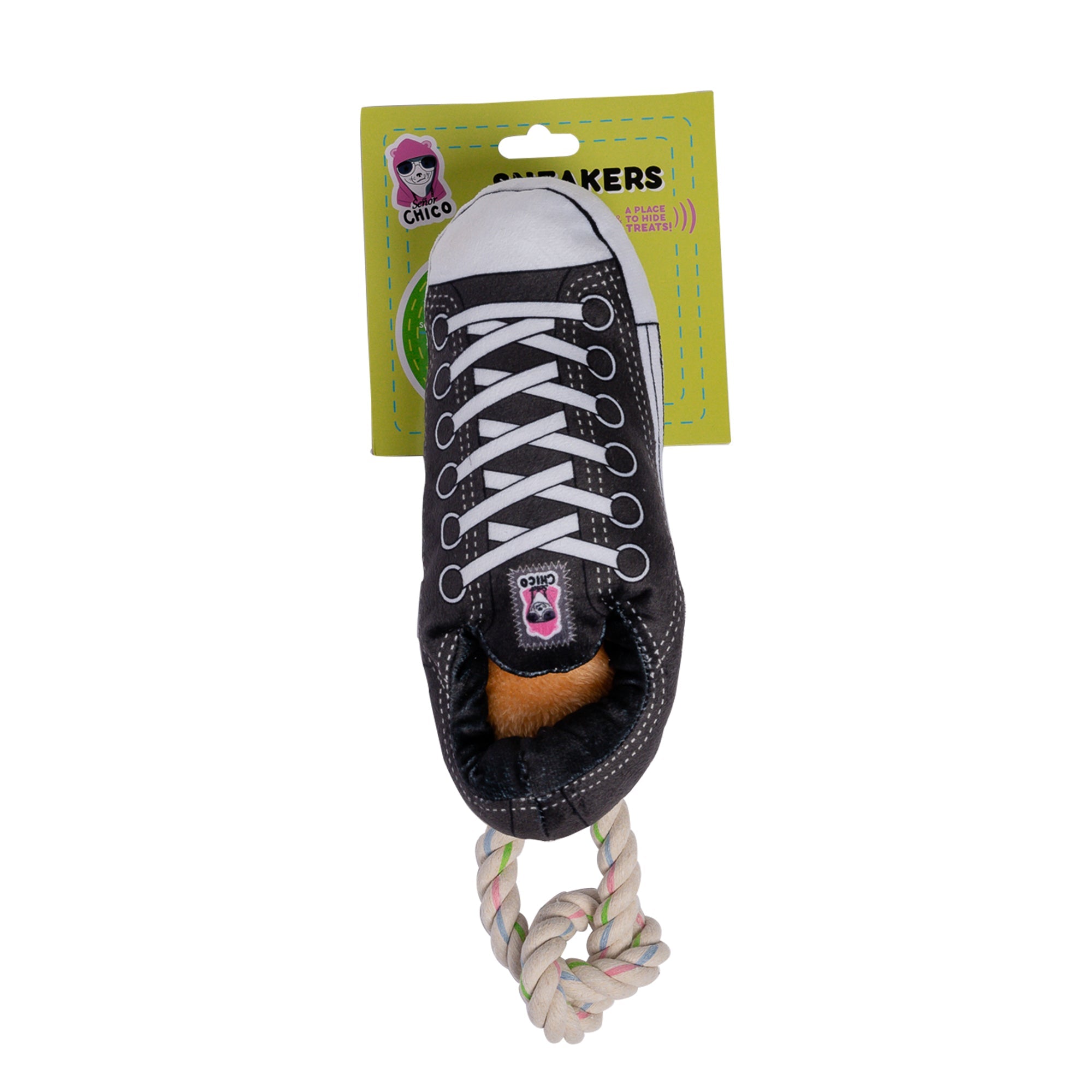 Squeaky Comfort Plush Sneaker Dog Toy – Black