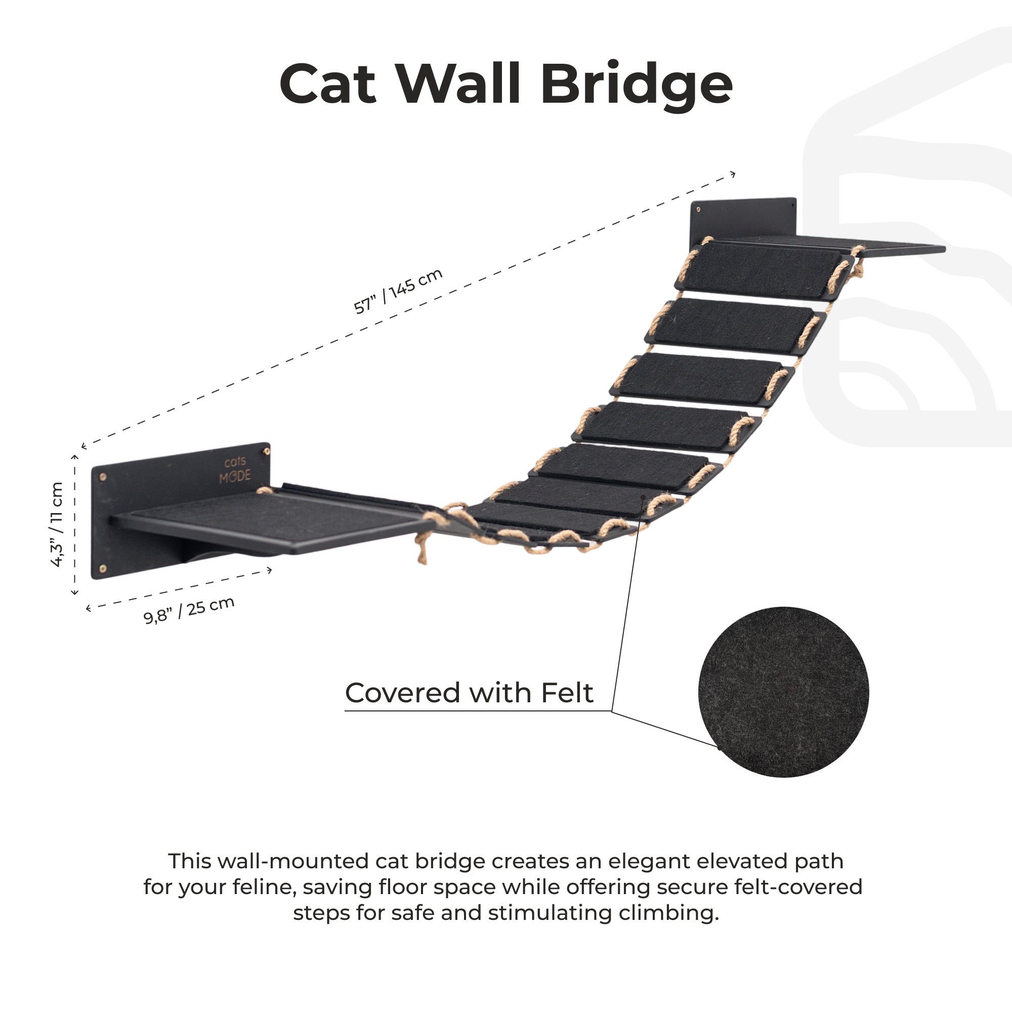 Wall-Mounted Cat Walk with Eco-Friendly Wood and Felt Stairs