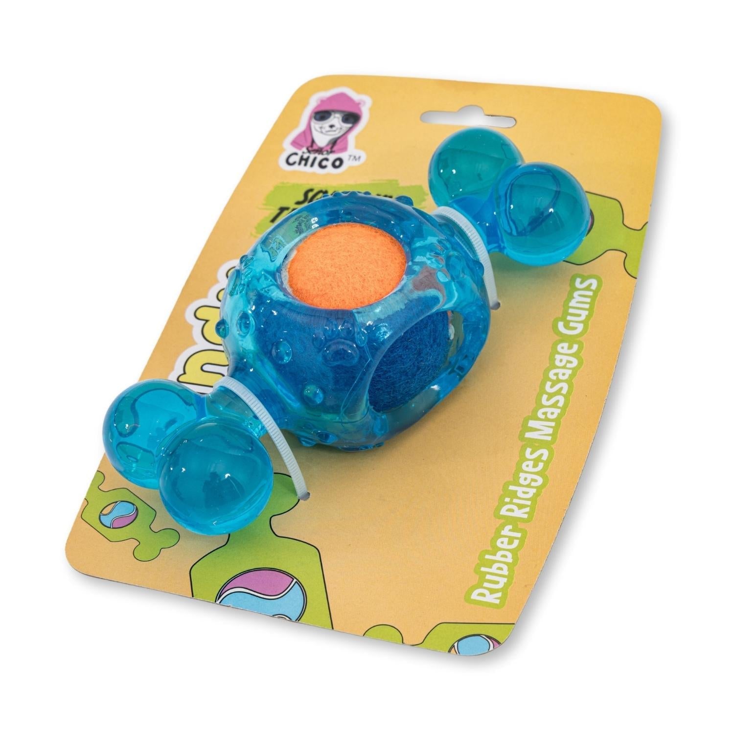 Blue Candy Shaped Dog Chew Toy with Squeaky Tennis Ball
