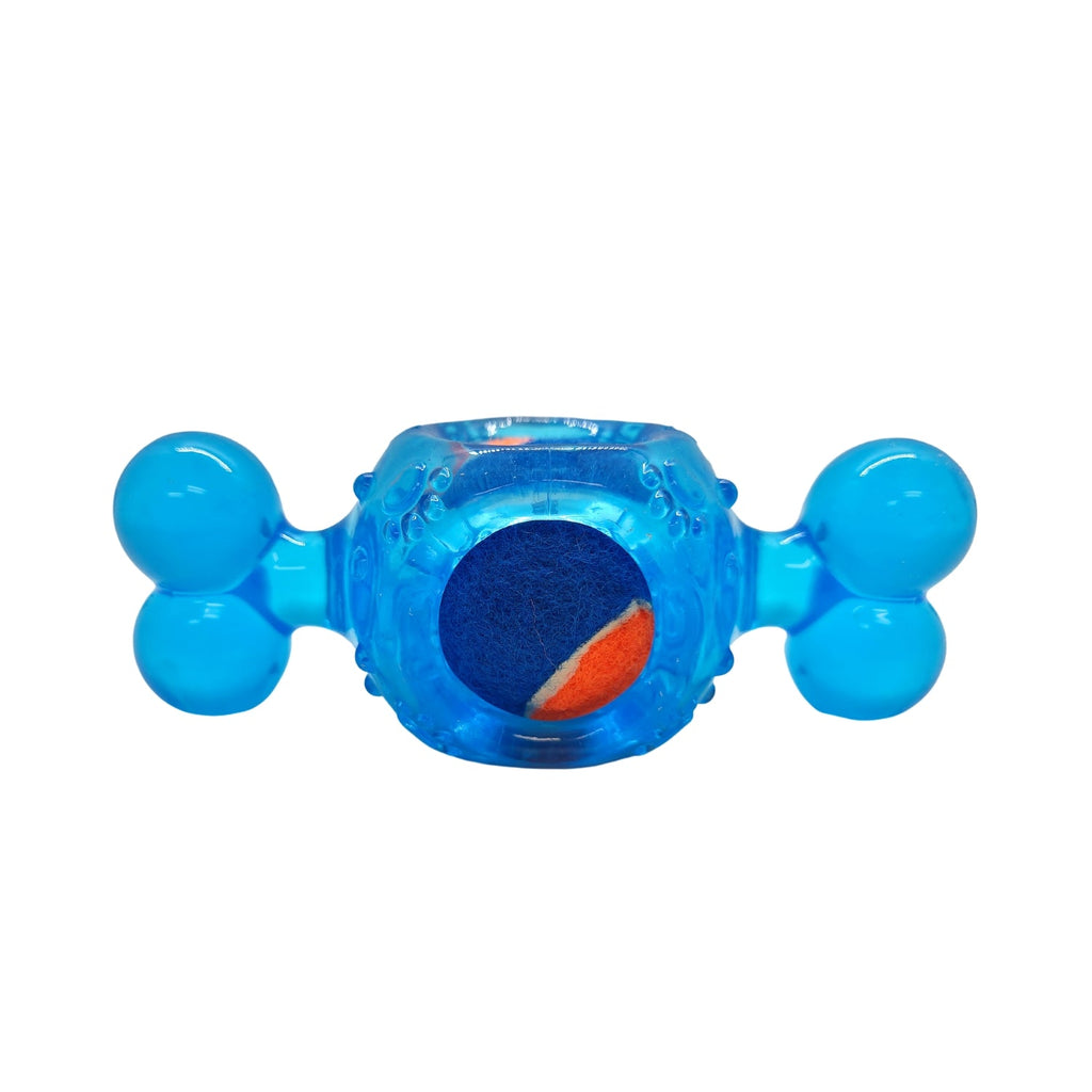 Blue Candy Shaped Dog Chew Toy with Squeaky Tennis Ball