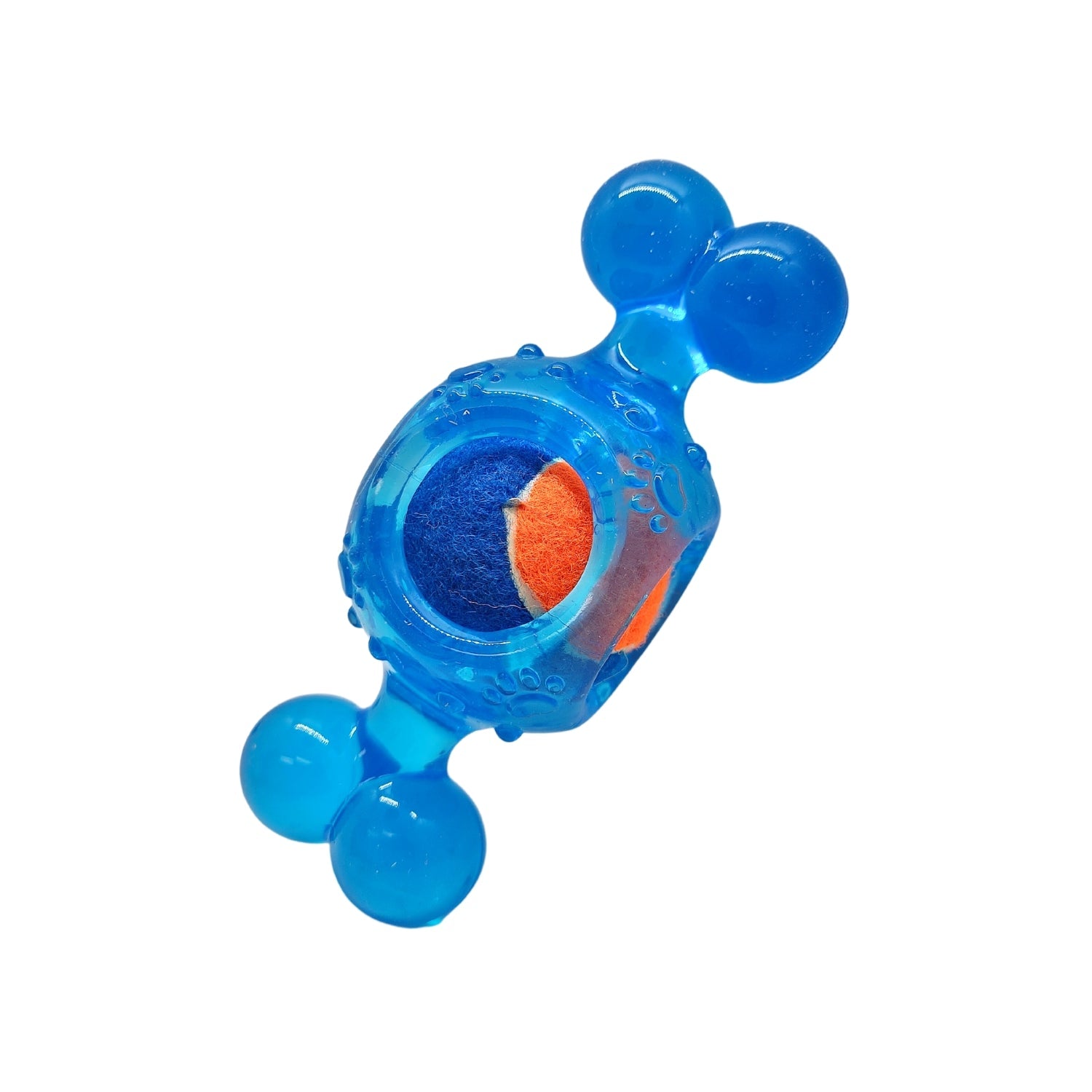Blue Candy Shaped Dog Chew Toy with Squeaky Tennis Ball