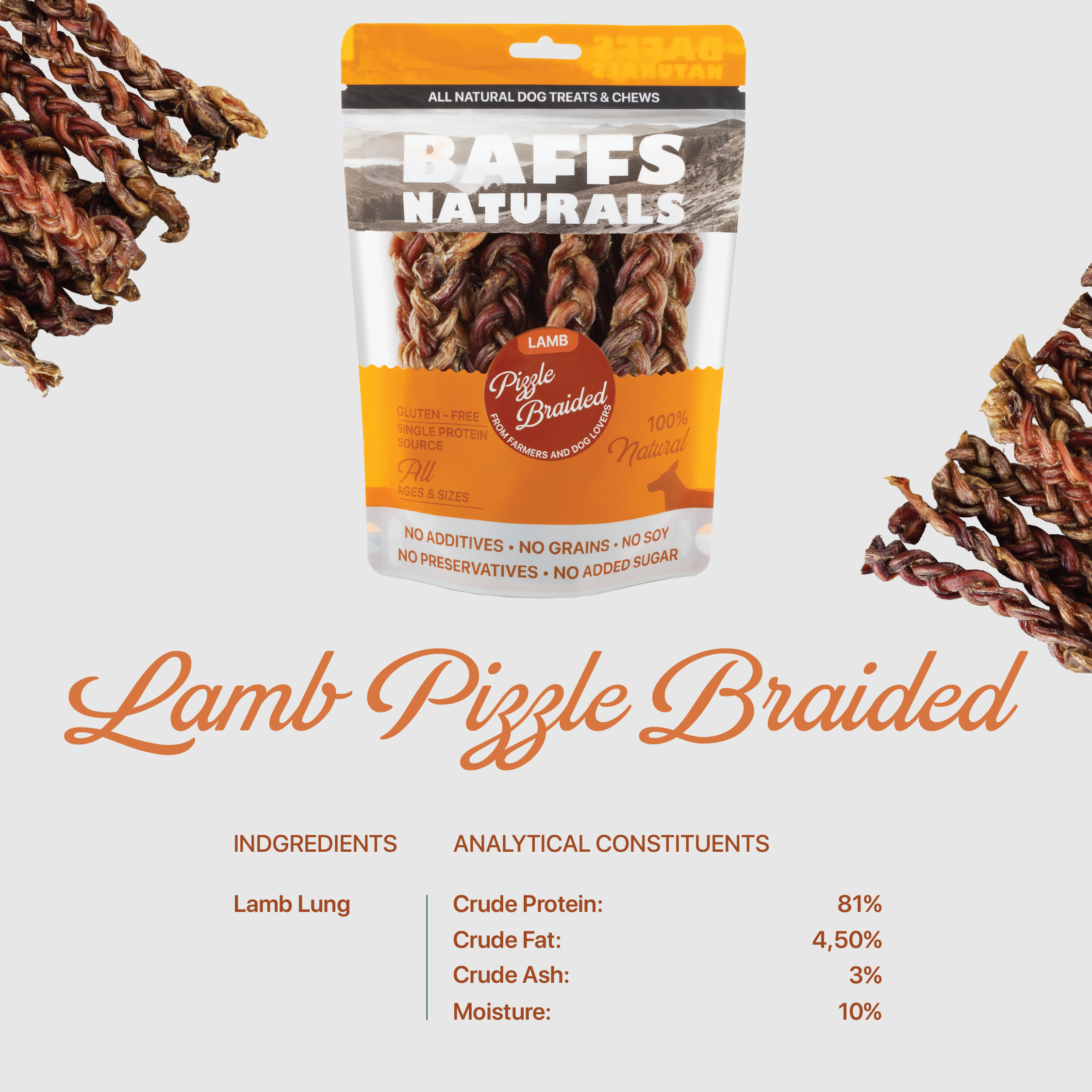 Braided Lamb Pizzle Chews for Dogs, 8oz Resealable Bag