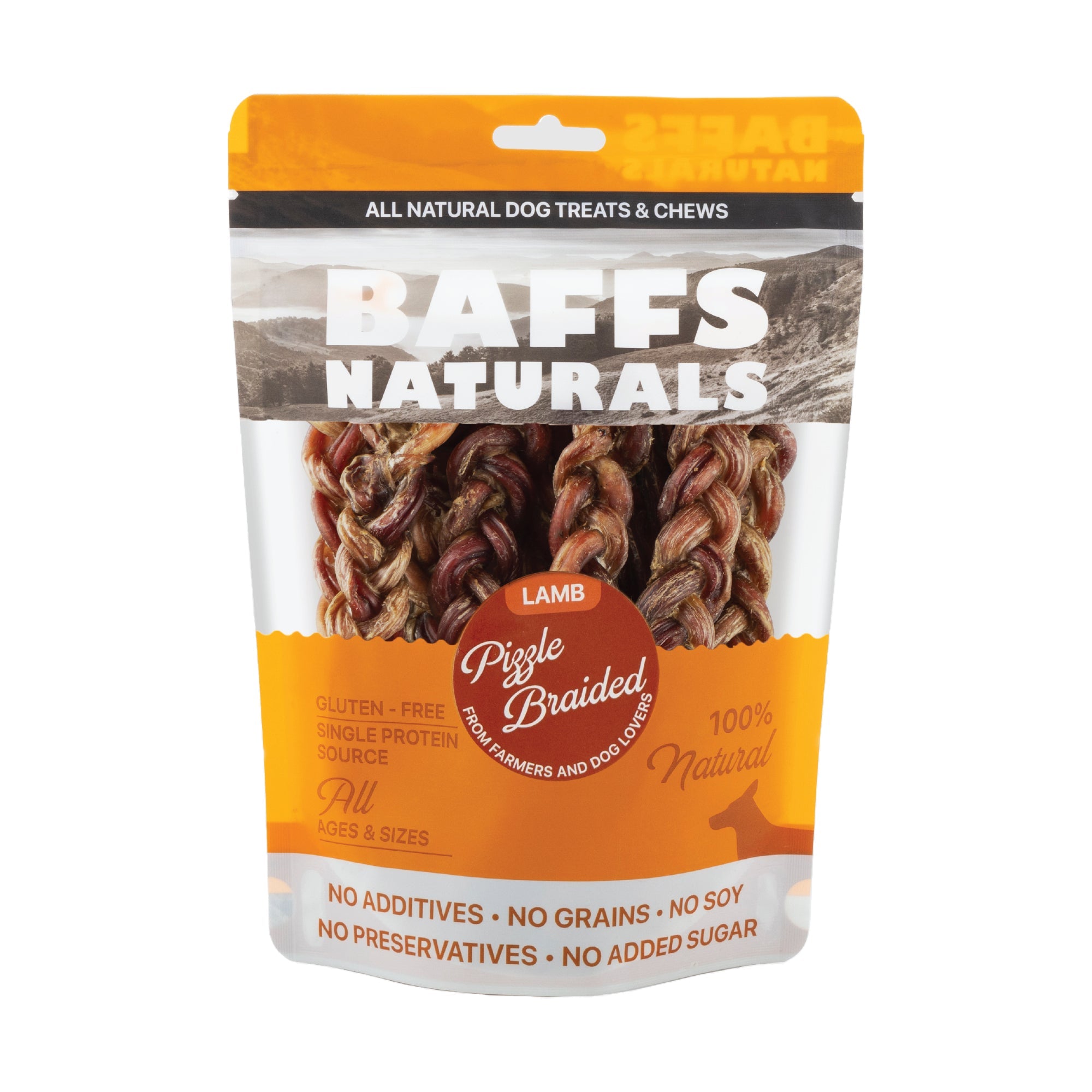 Braided Lamb Pizzle Chews for Dogs, 8oz Resealable Bag