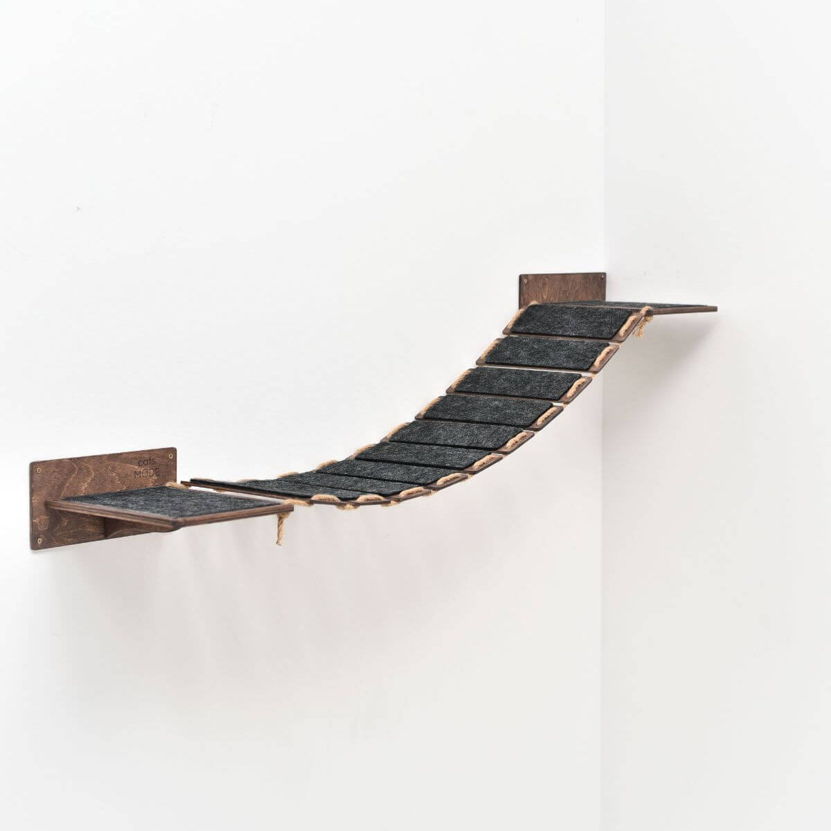 Wooden Cat Bridge with Felt-Covered Stairs, Wall-Mounted, 48.8"
