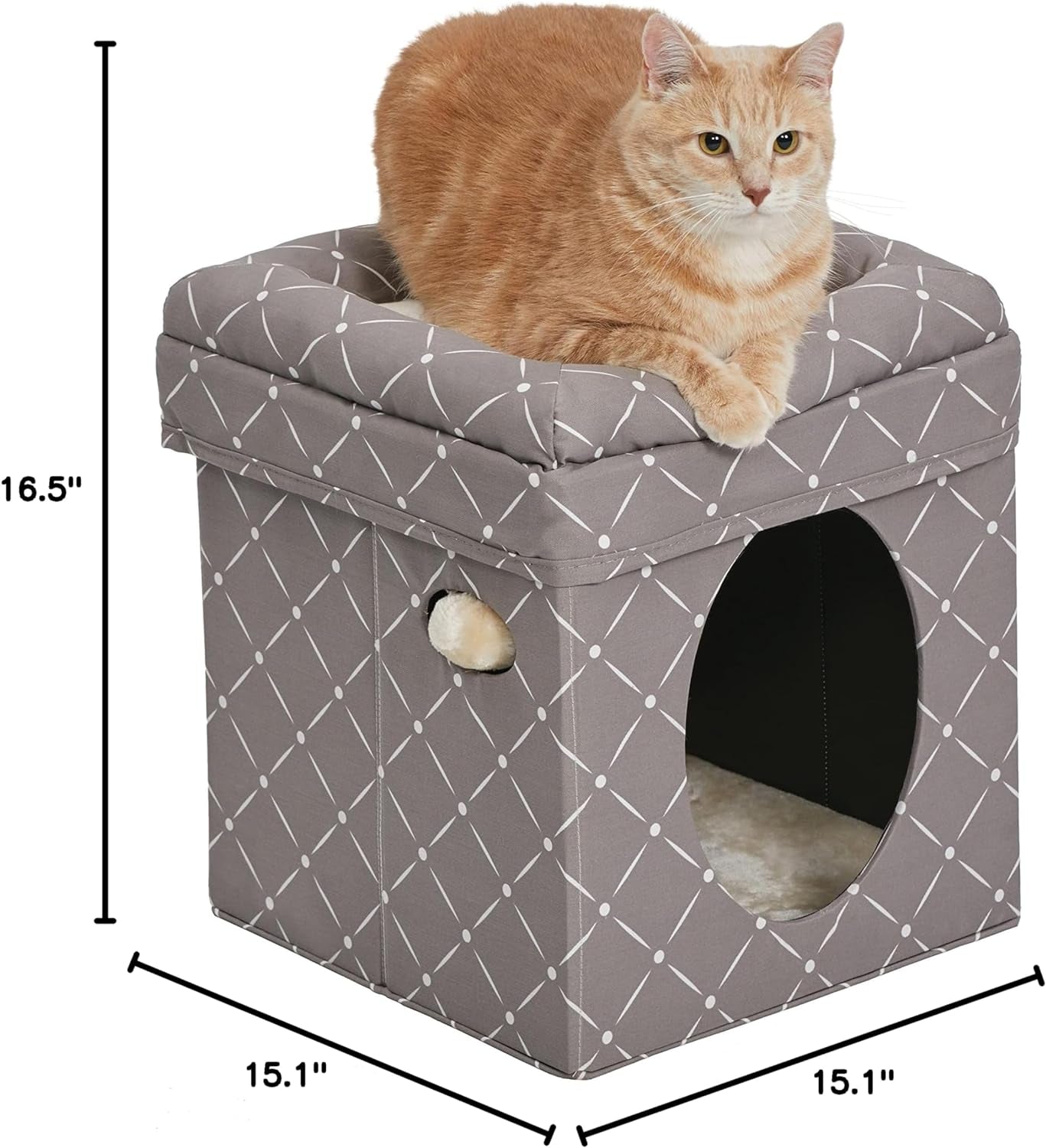 Cat Cube with Mushroom Diamond Print, Collapsible with Cushioned Top