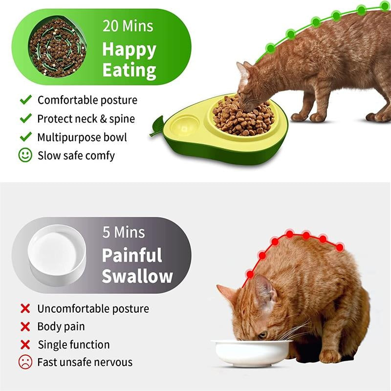 Avocado Cat Bowl Set with Slow Feeder and Water Dispenser