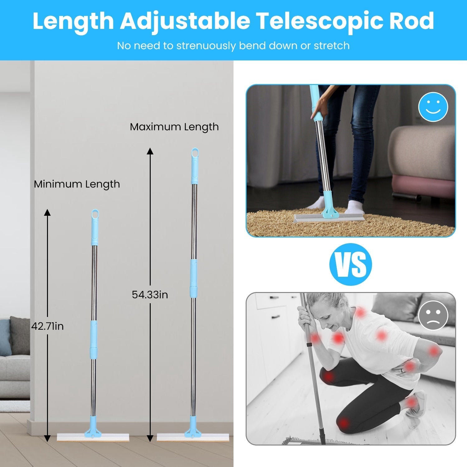 Pet Hair Removal Rake with Telescopic Handle