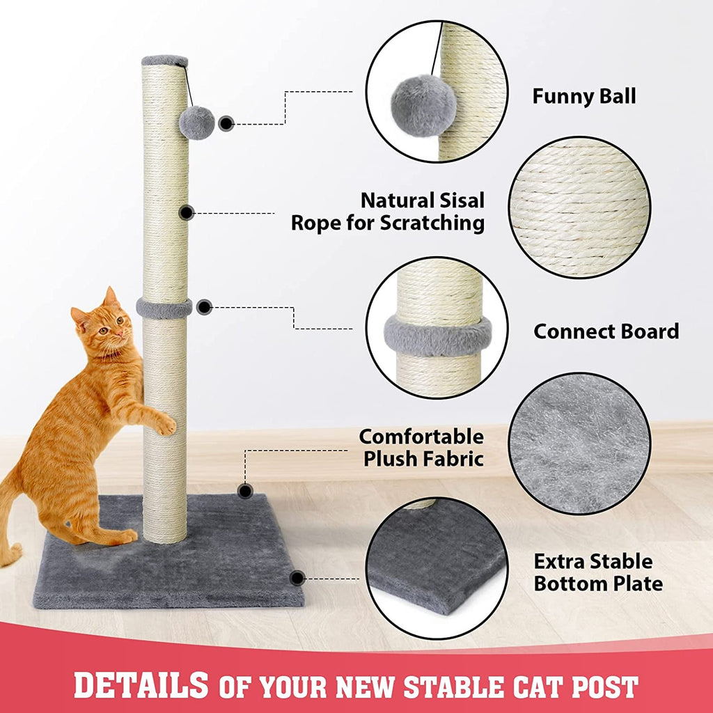 31" Cat Scratching Post with Plush Base and Natural Sisal