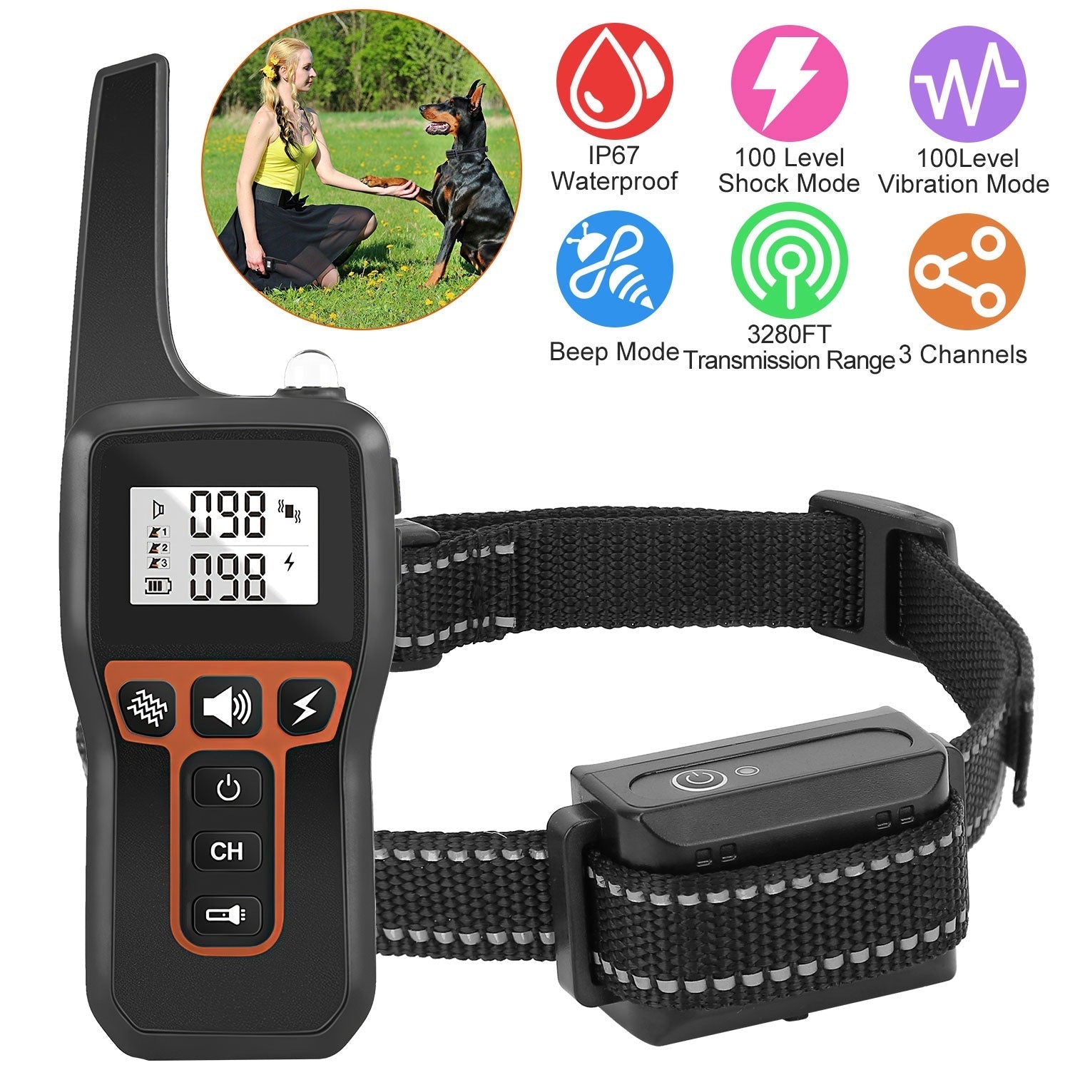 Dog Training Collar with Remote, Waterproof, 3 Modes, Long Range