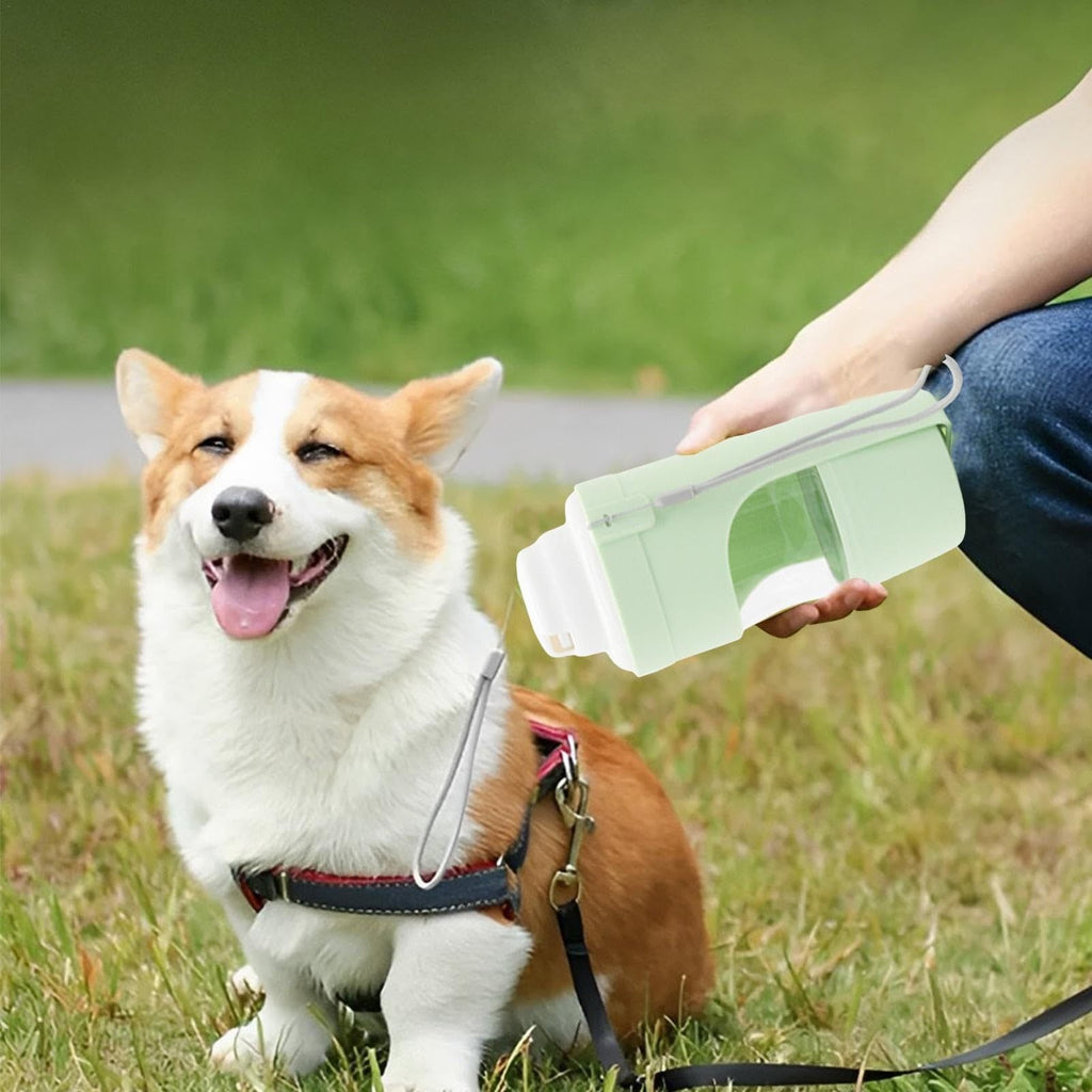 2-in-1 Travel Dog and Cat Water Bottle with Food Container, 690ml