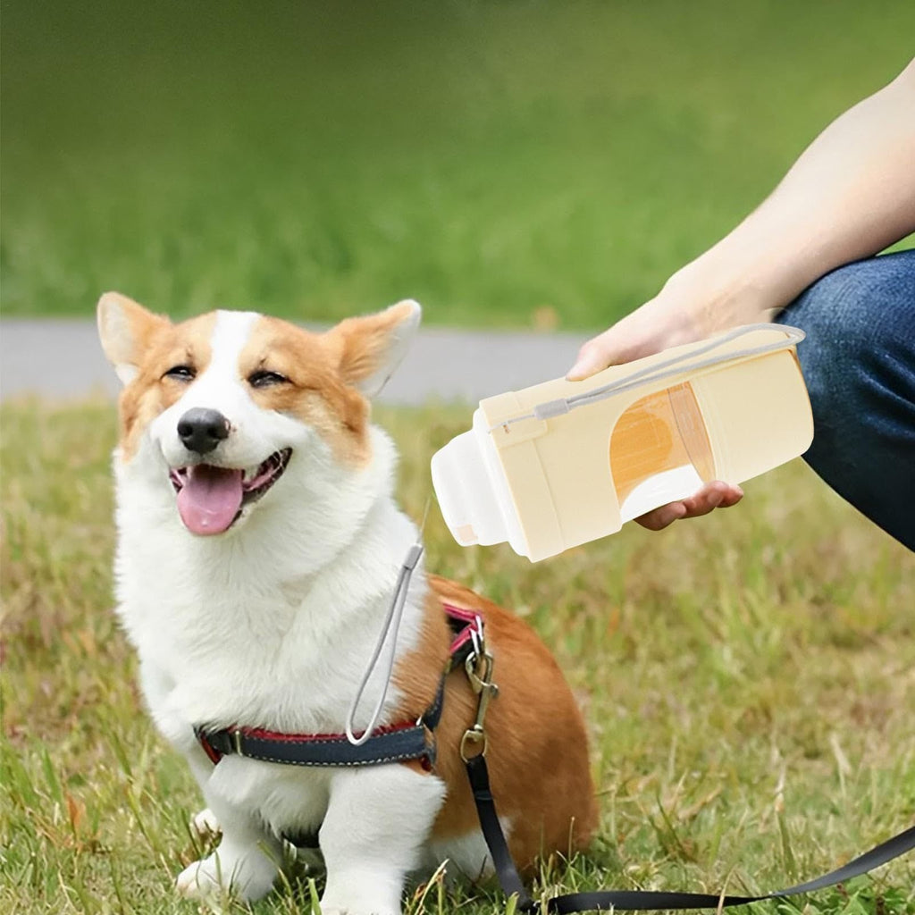 2-in-1 Travel Dog and Cat Water Bottle with Food Container, 690ml