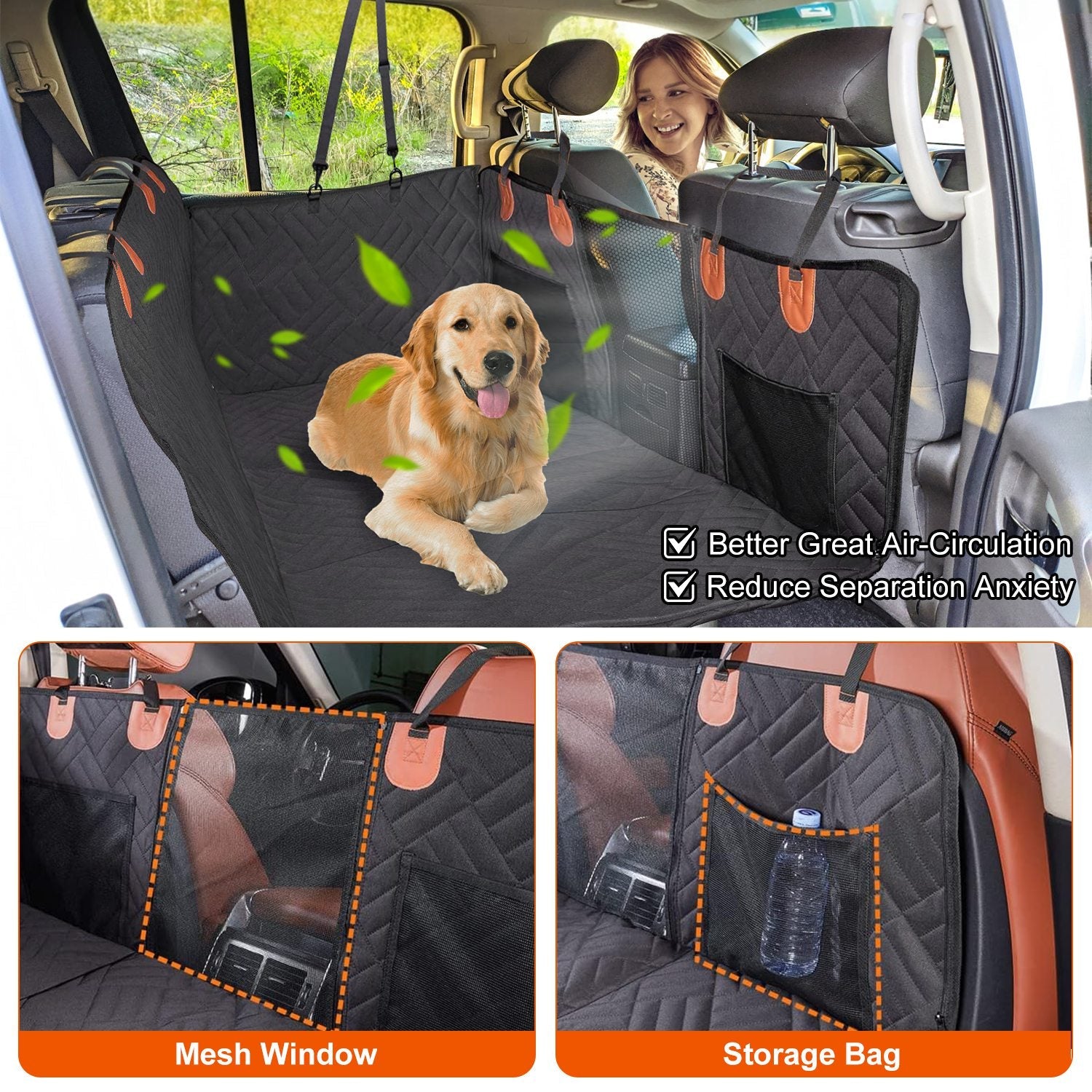 Waterproof Dog Car Seat Cover with Mesh Window and Side Flaps