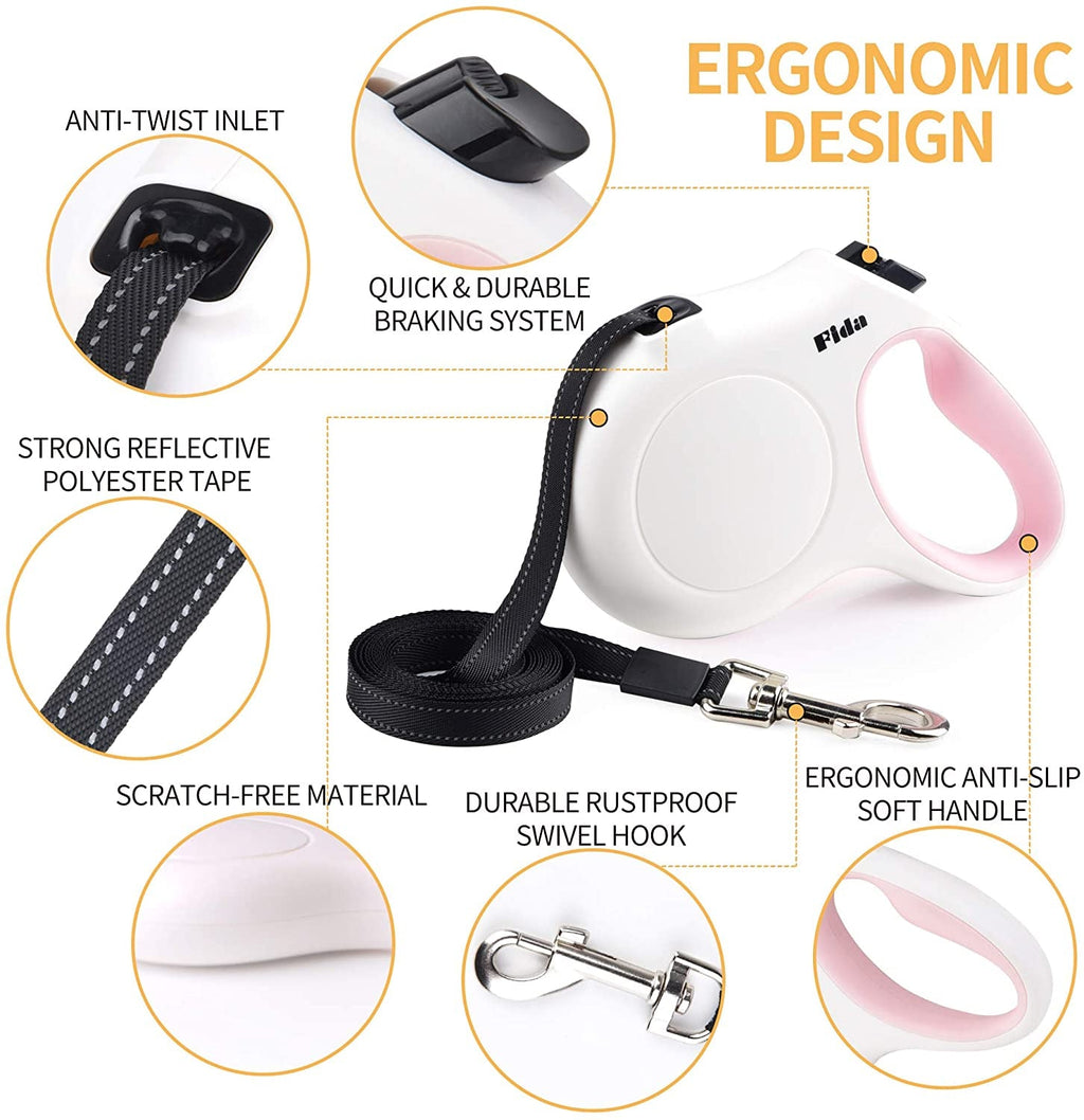 16ft Retractable Leash for Small Dogs and Cats, Reflective, with Waste Bag Dispenser