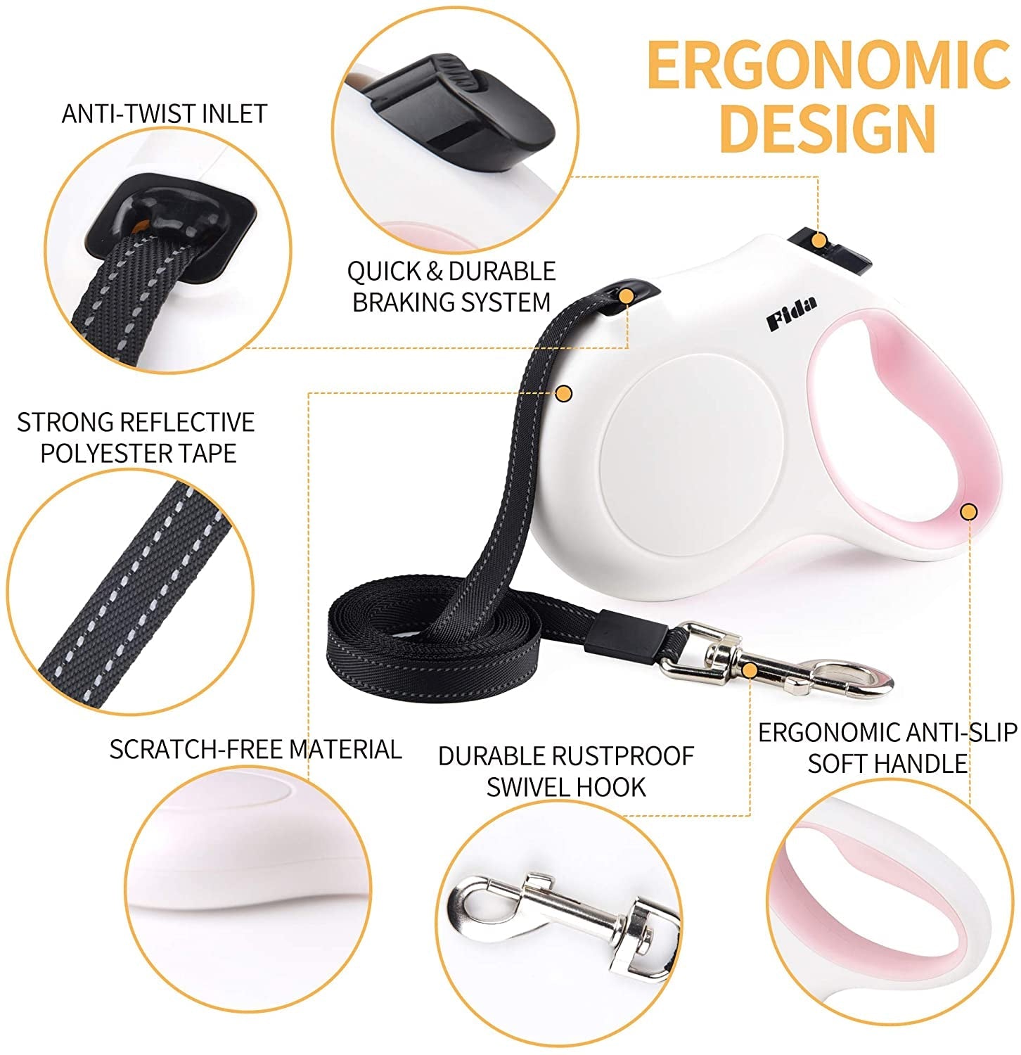 16ft Retractable Leash for Small Dogs and Cats, Reflective, with Waste Bag Dispenser