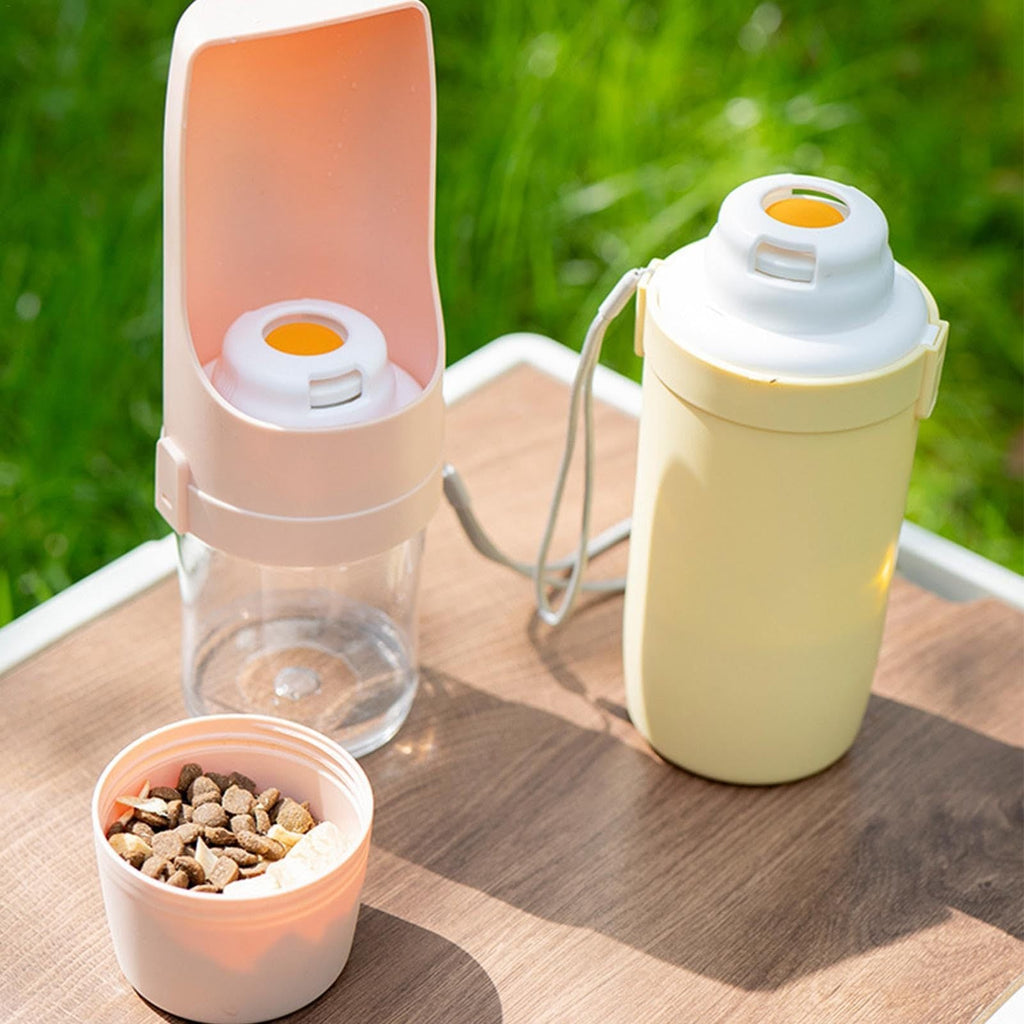 2-in-1 Travel Dog and Cat Water Bottle with Food Container, 690ml