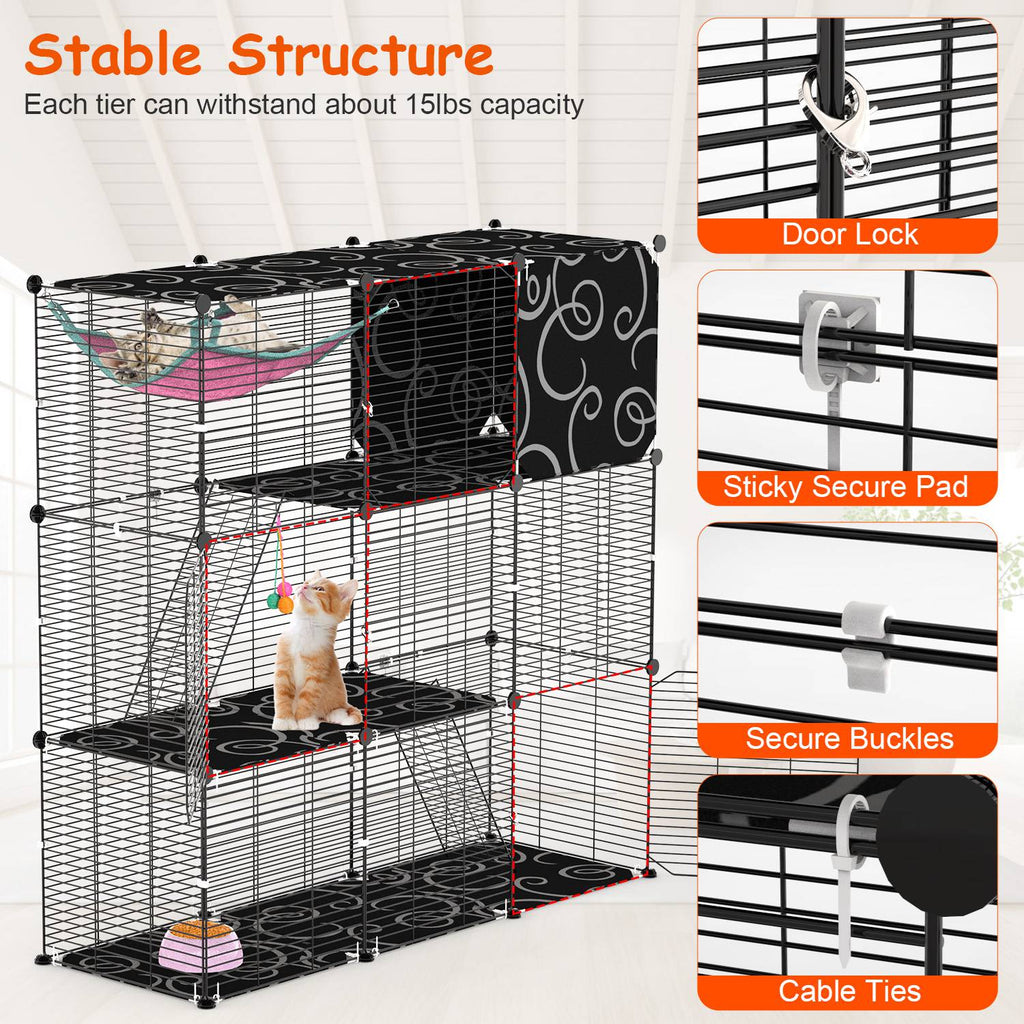 3-Tier Cat Cage Enclosure with Hammock and Toy Ball