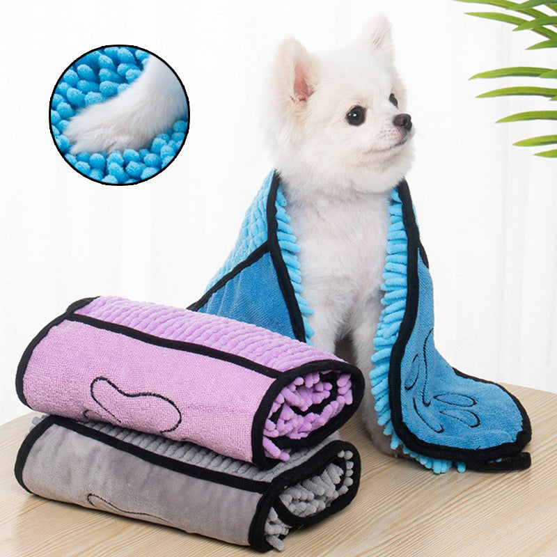 Chenille Dog Towel with Double Pockets, 62 x 23 cm