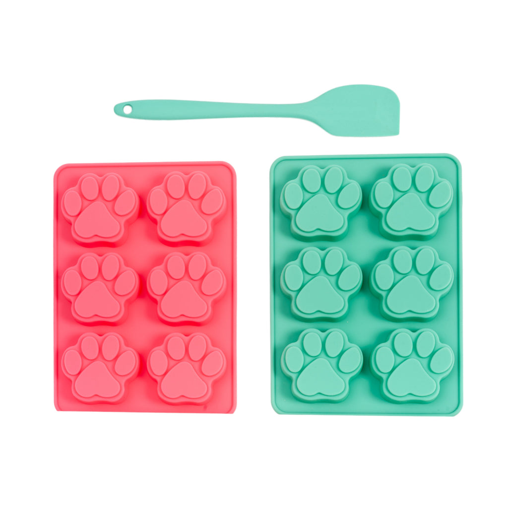 Silicone 3-Piece Treat Baking Kit with Paw Print Trays and Spatula