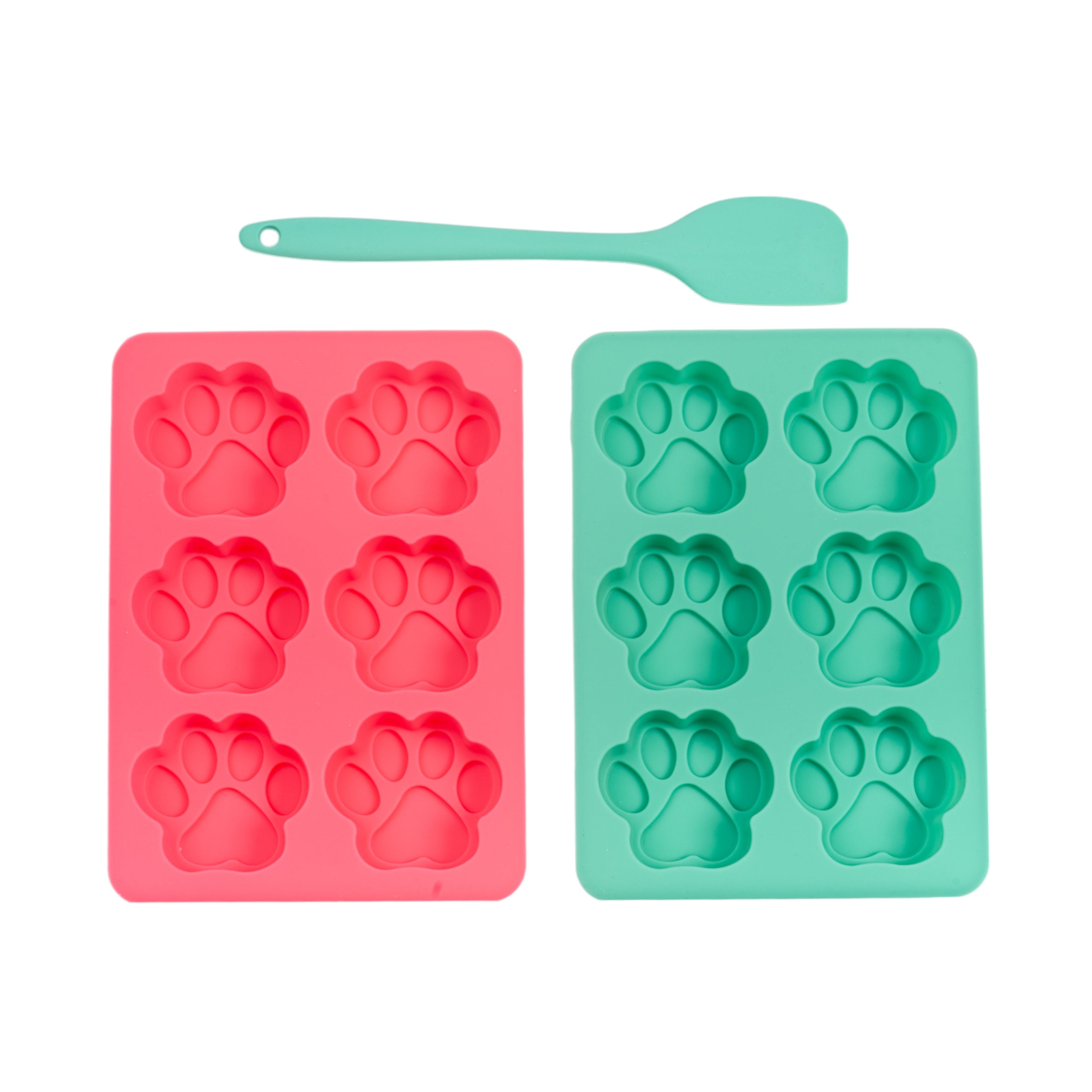 Silicone 3-Piece Treat Baking Kit with Paw Print Trays and Spatula