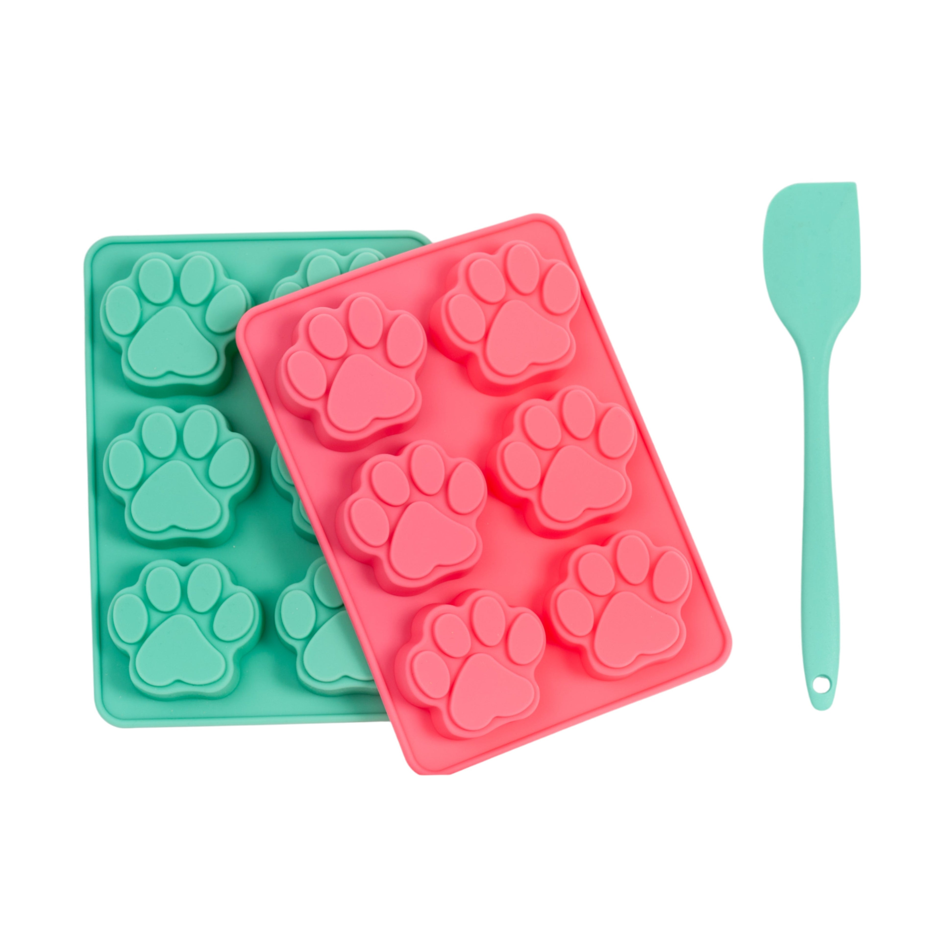 Silicone 3-Piece Treat Baking Kit with Paw Print Trays and Spatula