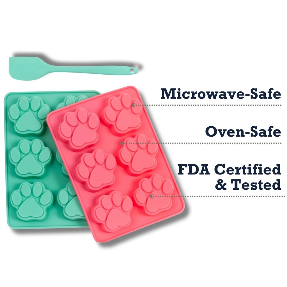 Silicone 3-Piece Treat Baking Kit with Paw Print Trays and Spatula