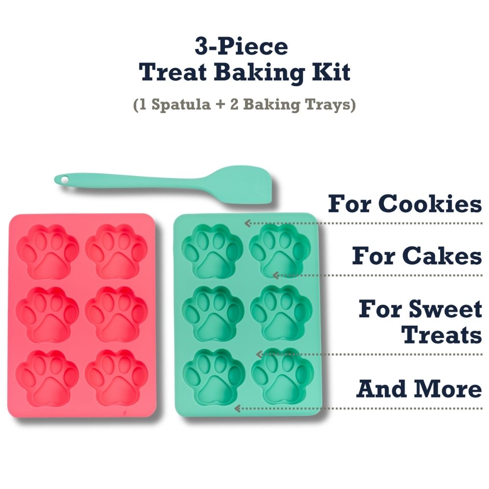 Silicone 3-Piece Treat Baking Kit with Paw Print Trays and Spatula