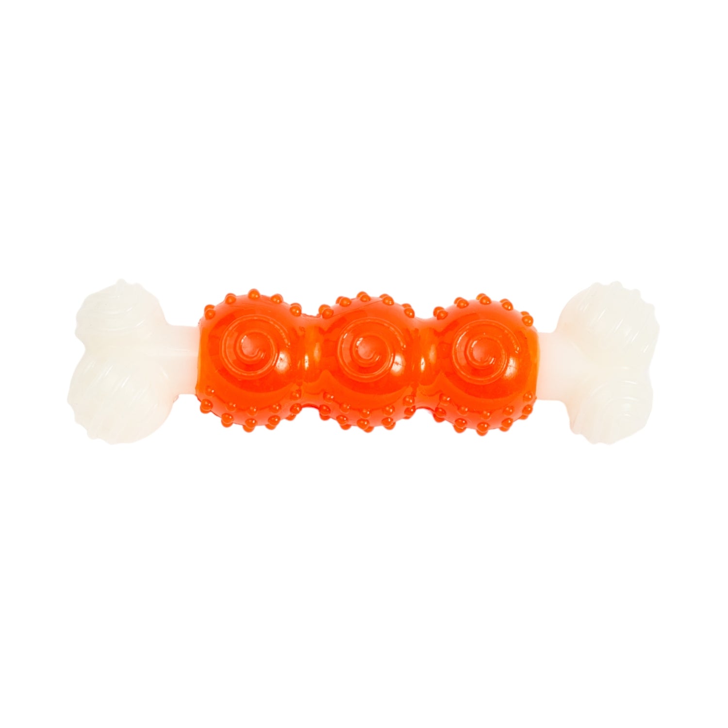 Nylon Rubber Chew Toy with Orange Bulged Balls and Green Spiral Ring