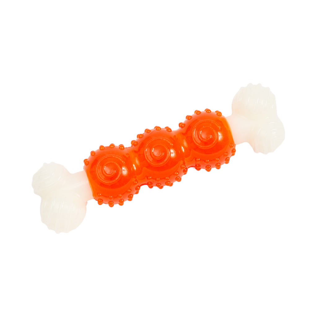 Nylon Rubber Chew Toy with Orange Bulged Balls and Green Spiral Ring