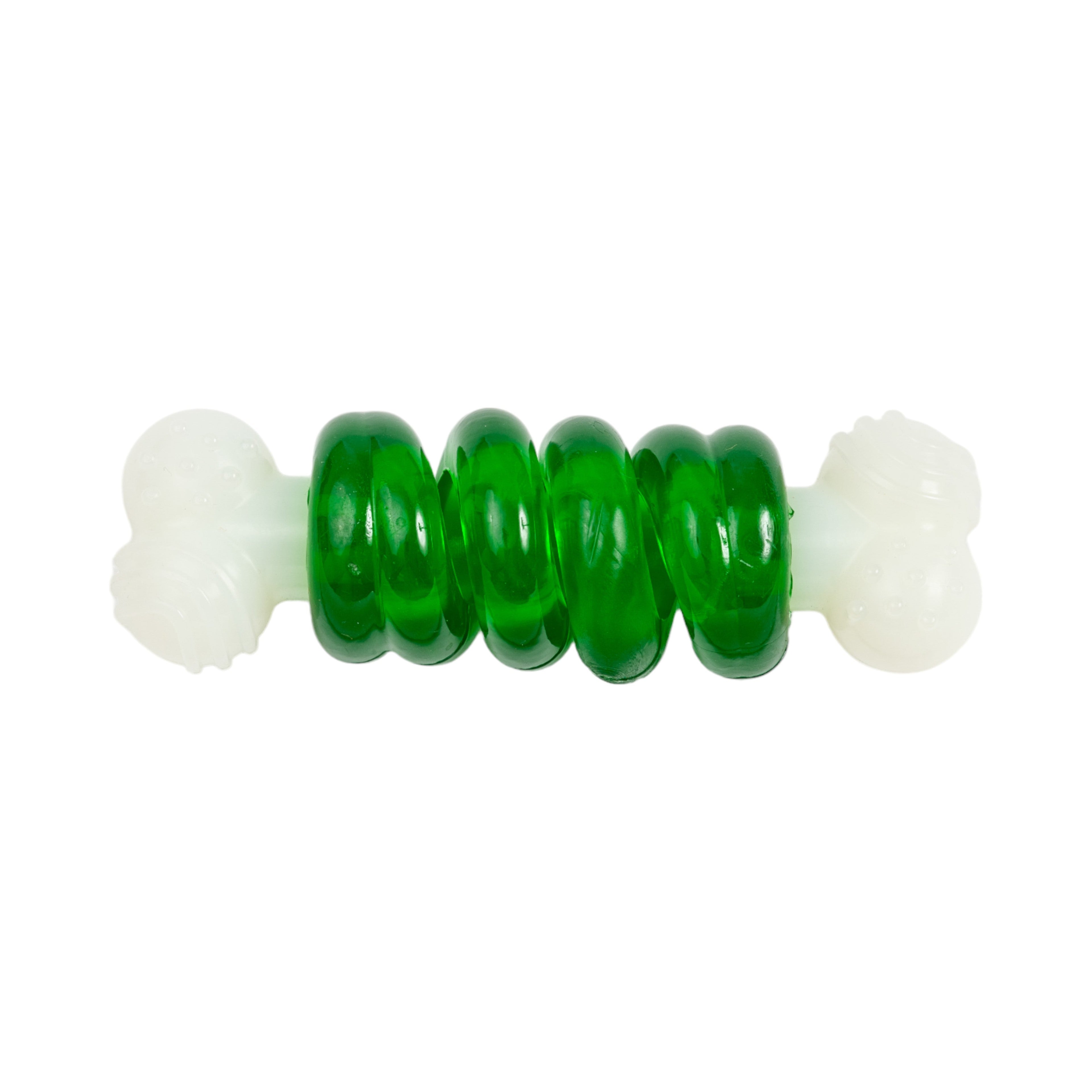 Nylon Rubber Chew Toy with Orange Bulged Balls and Green Spiral Ring