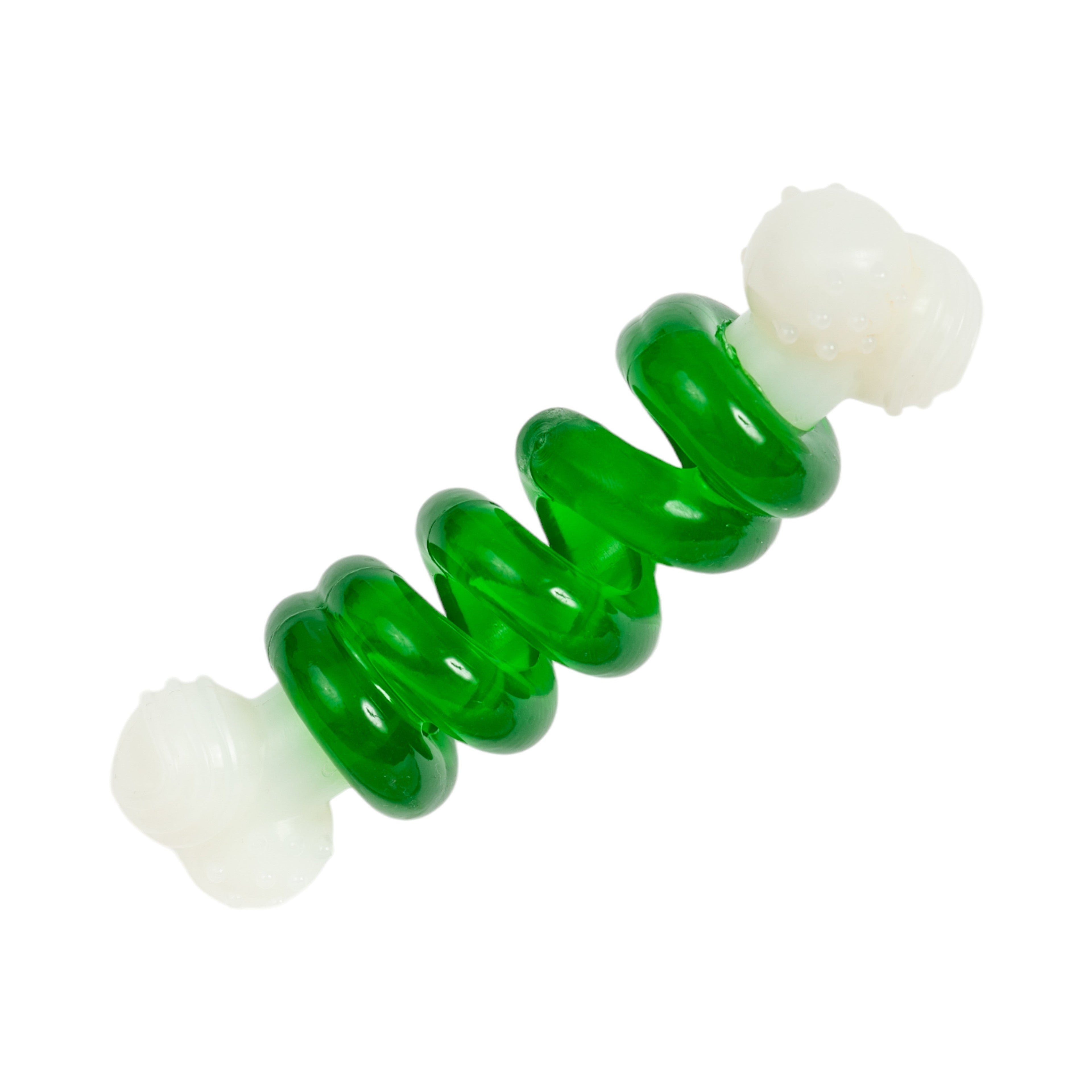 Nylon Rubber Chew Toy with Orange Bulged Balls and Green Spiral Ring