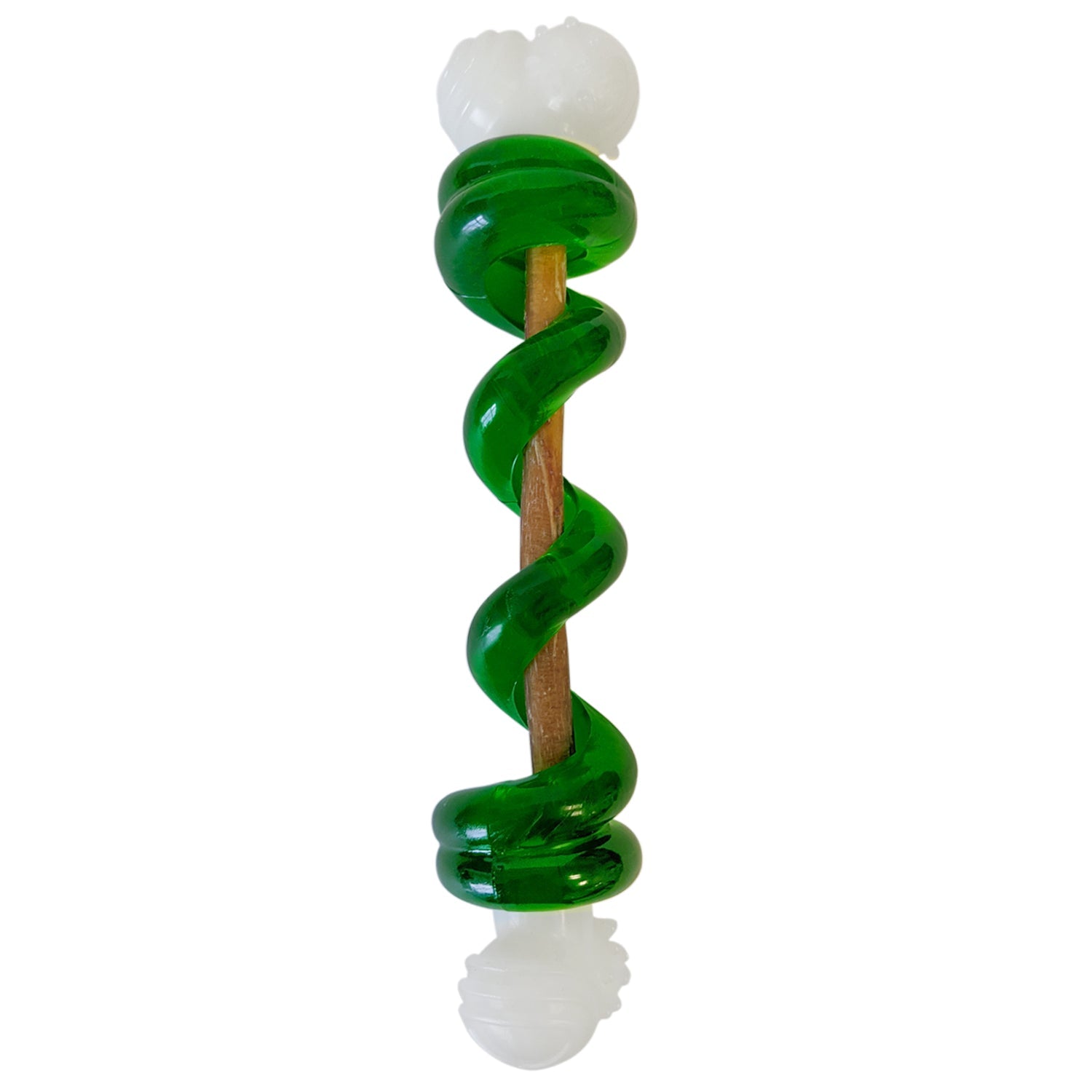 Nylon Rubber Chew Toy with Orange Bulged Balls and Green Spiral Ring